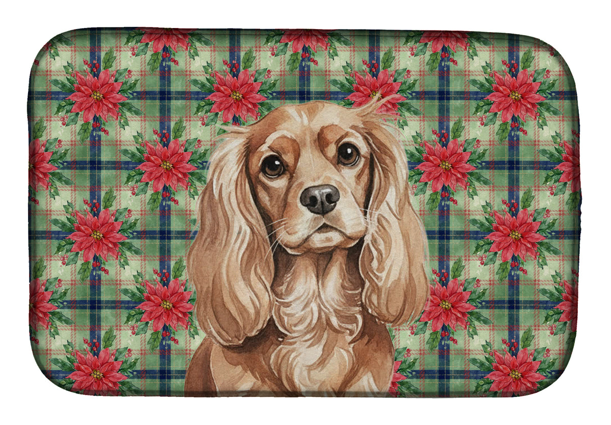 Caroline's Treasures Ruby Cavalier Spaniel Christmas PoinsettIas Dish Drying Mat
