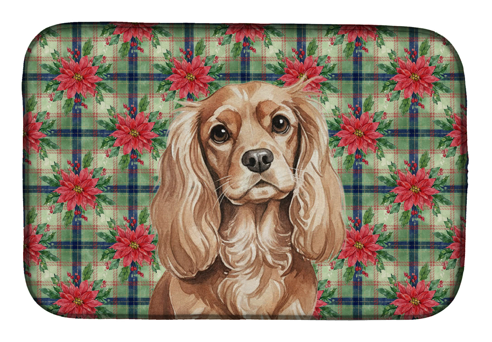 Caroline's Treasures Ruby Cavalier Spaniel Christmas PoinsettIas Dish Drying Mat