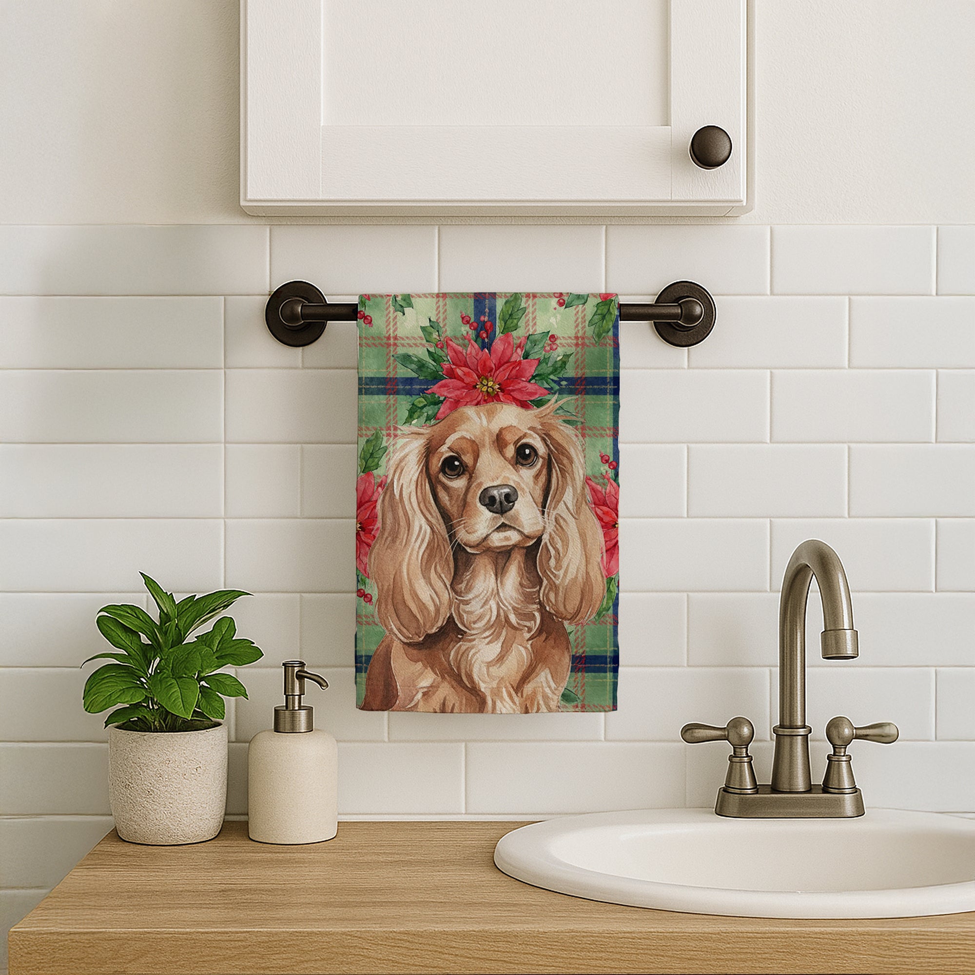 Caroline's Treasures Ruby Cavalier Spaniel Christmas PoinsettIas Kitchen Towel