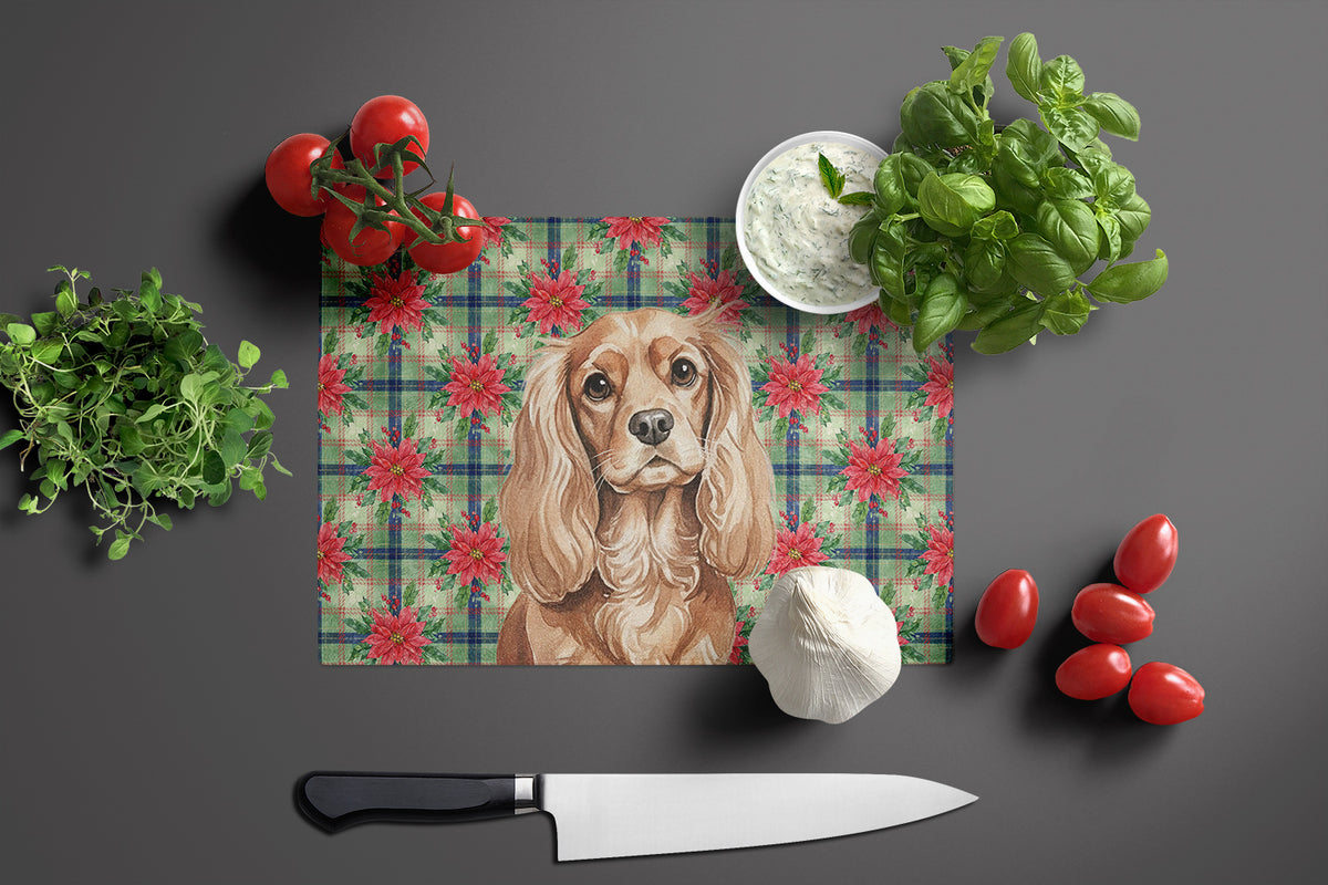 Caroline's Treasures Ruby Cavalier Spaniel Christmas PoinsettIas Glass Cutting Board