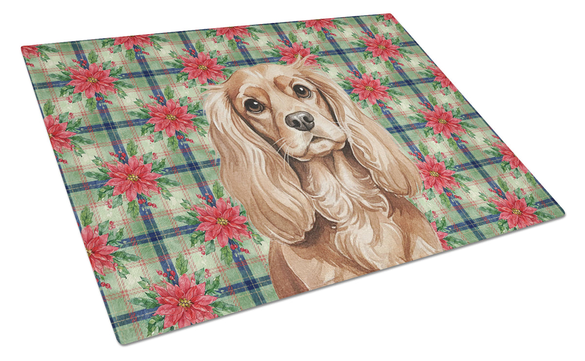 Caroline's Treasures Ruby Cavalier Spaniel Christmas PoinsettIas Glass Cutting Board