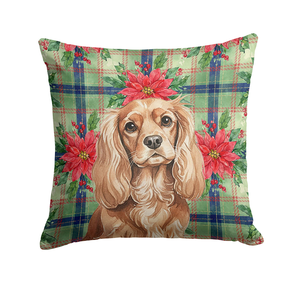 Caroline's Treasures Ruby Cavalier Spaniel Christmas PoinsettIas Throw Pillow