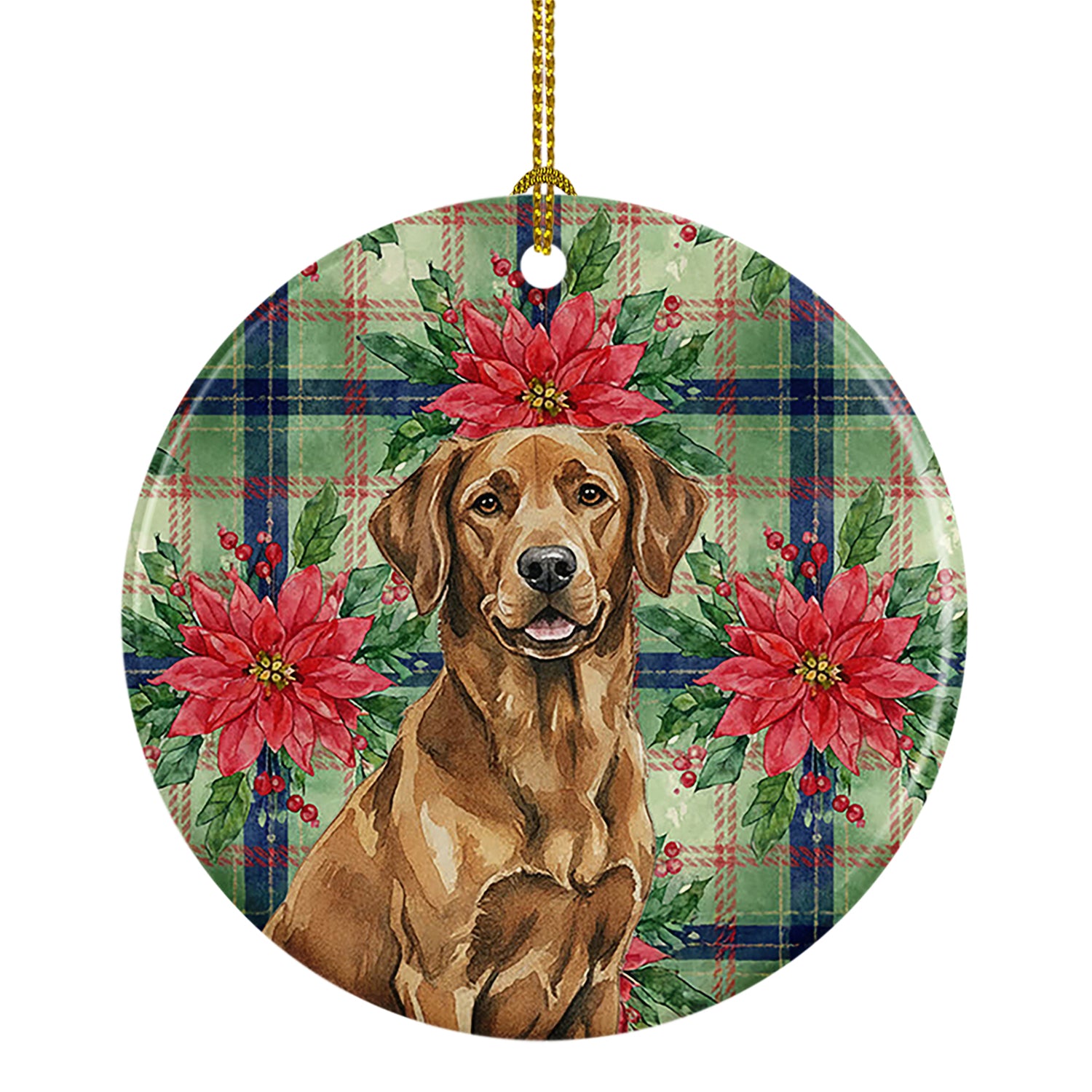 Caroline's Treasures Chesapeake Bay Retriever Christmas PoinsettIas Ceramic Ornament