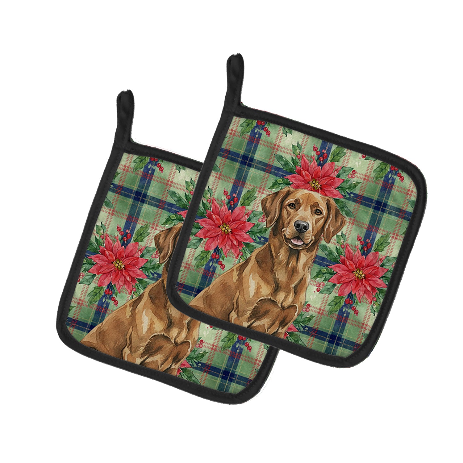 Caroline's Treasures Chesapeake Bay Retriever Christmas PoinsettIas Pair of Pot Holders