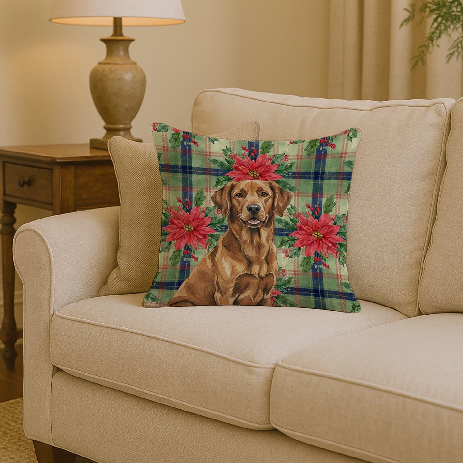 Caroline's Treasures Chesapeake Bay Retriever Christmas PoinsettIas Throw Pillow