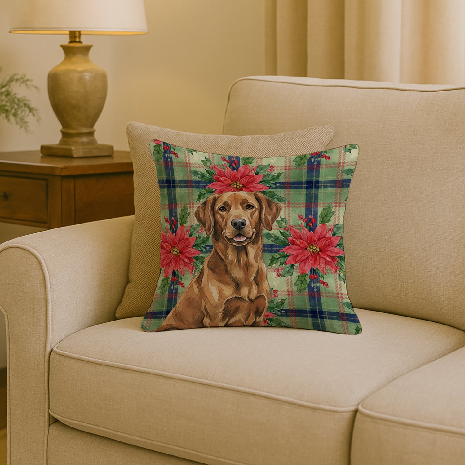 Caroline's Treasures Chesapeake Bay Retriever Christmas PoinsettIas Throw Pillow
