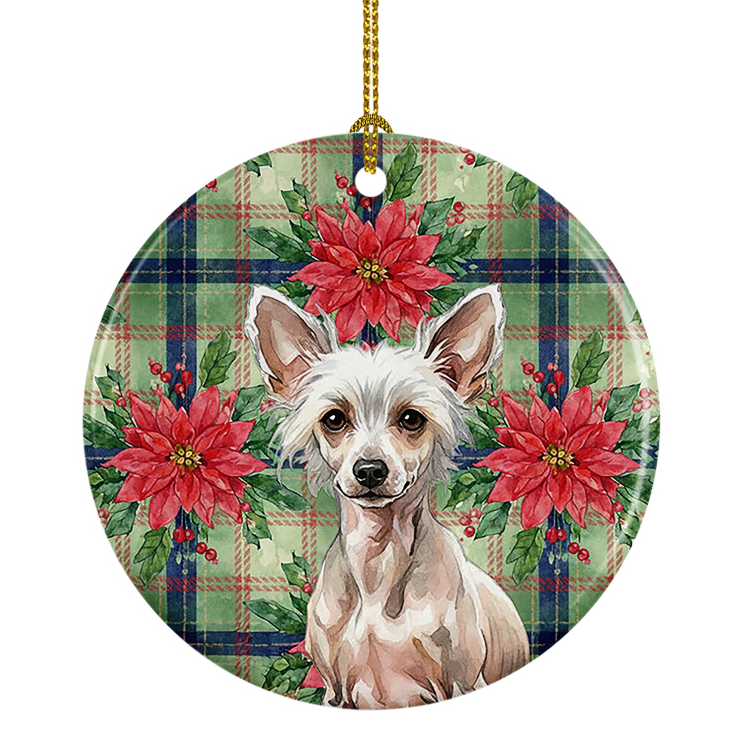 Caroline's Treasures Hairless Chinese Crested Christmas PoinsettIas Ceramic Ornament