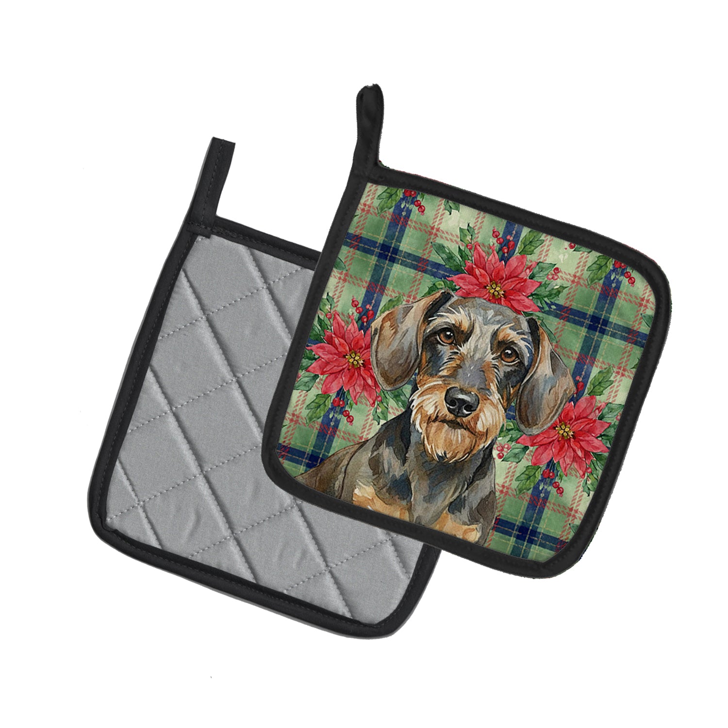 Caroline's Treasures Wirehaired Wild Boar Dachshund Christmas PoinsettIas Pair of Pot Holders