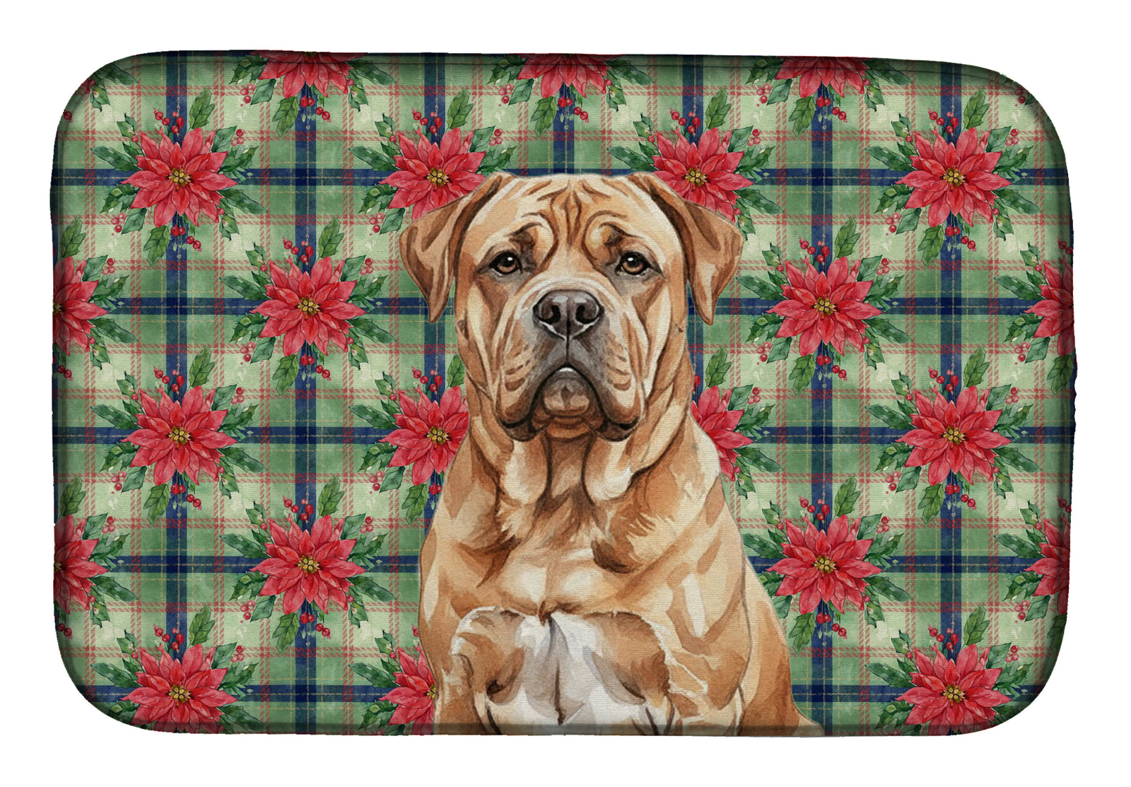 Caroline's Treasures Dogue de Bordeaux Christmas PoinsettIas Dish Drying Mat
