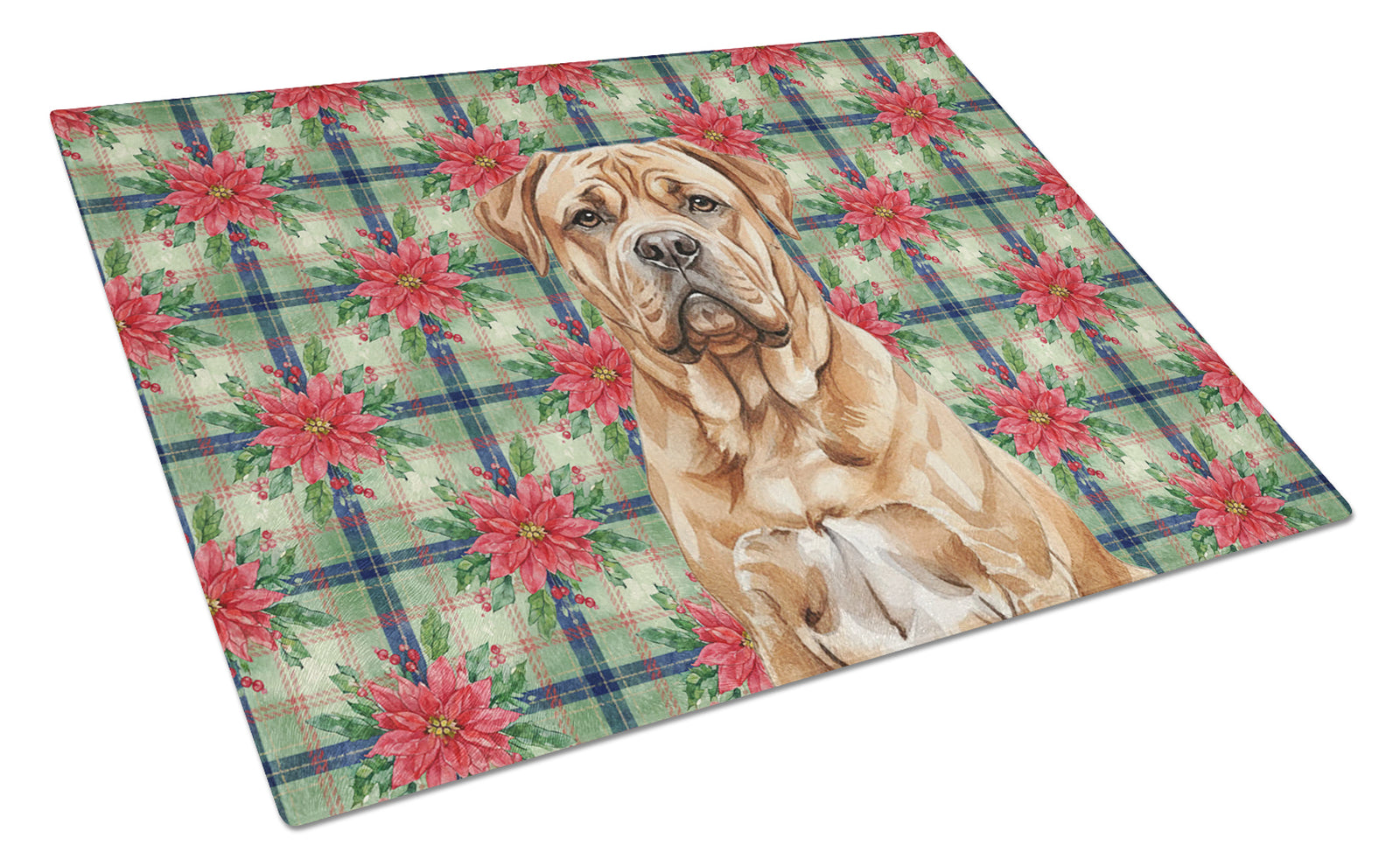 Caroline's Treasures Dogue de Bordeaux Christmas PoinsettIas Glass Cutting Board