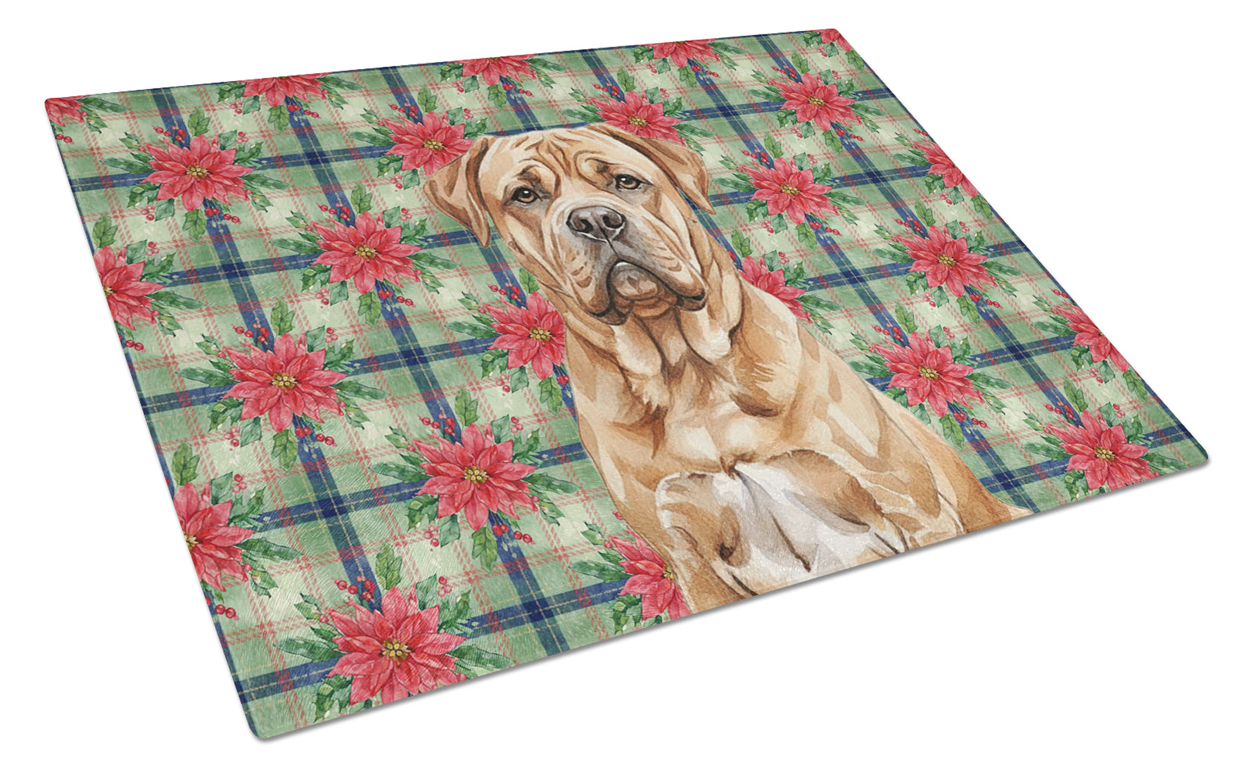 Caroline's Treasures Dogue de Bordeaux Christmas PoinsettIas Glass Cutting Board