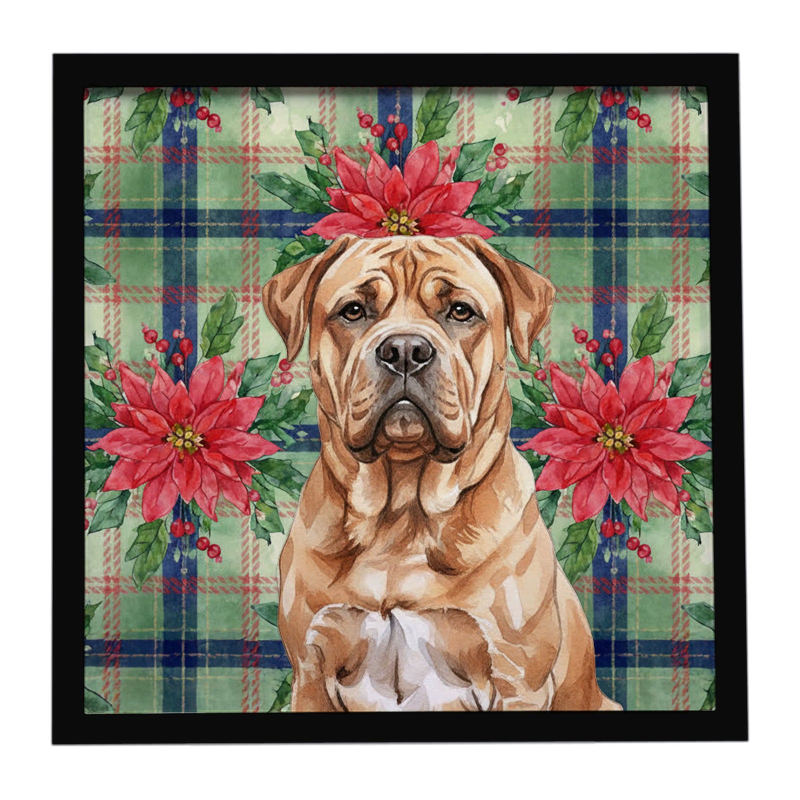 Caroline's Treasures Dogue de Bordeaux Christmas PoinsettIas Framed Metal Print