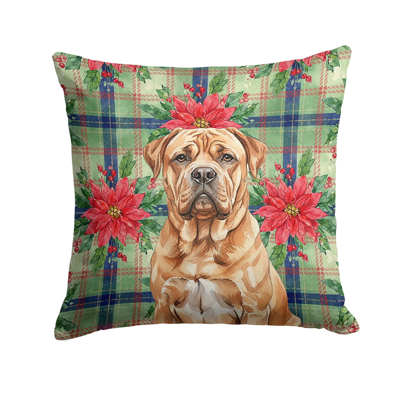 Caroline's Treasures Dogue de Bordeaux Christmas PoinsettIas Throw Pillow