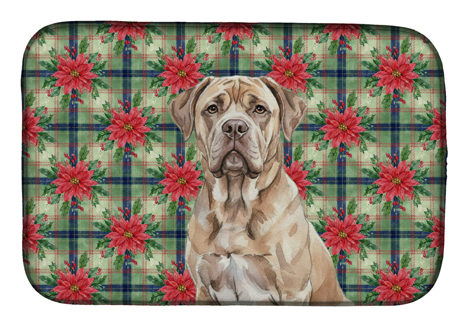 Caroline's Treasures Isabella Dogue de Bordeaux Christmas PoinsettIas Dish Drying Mat