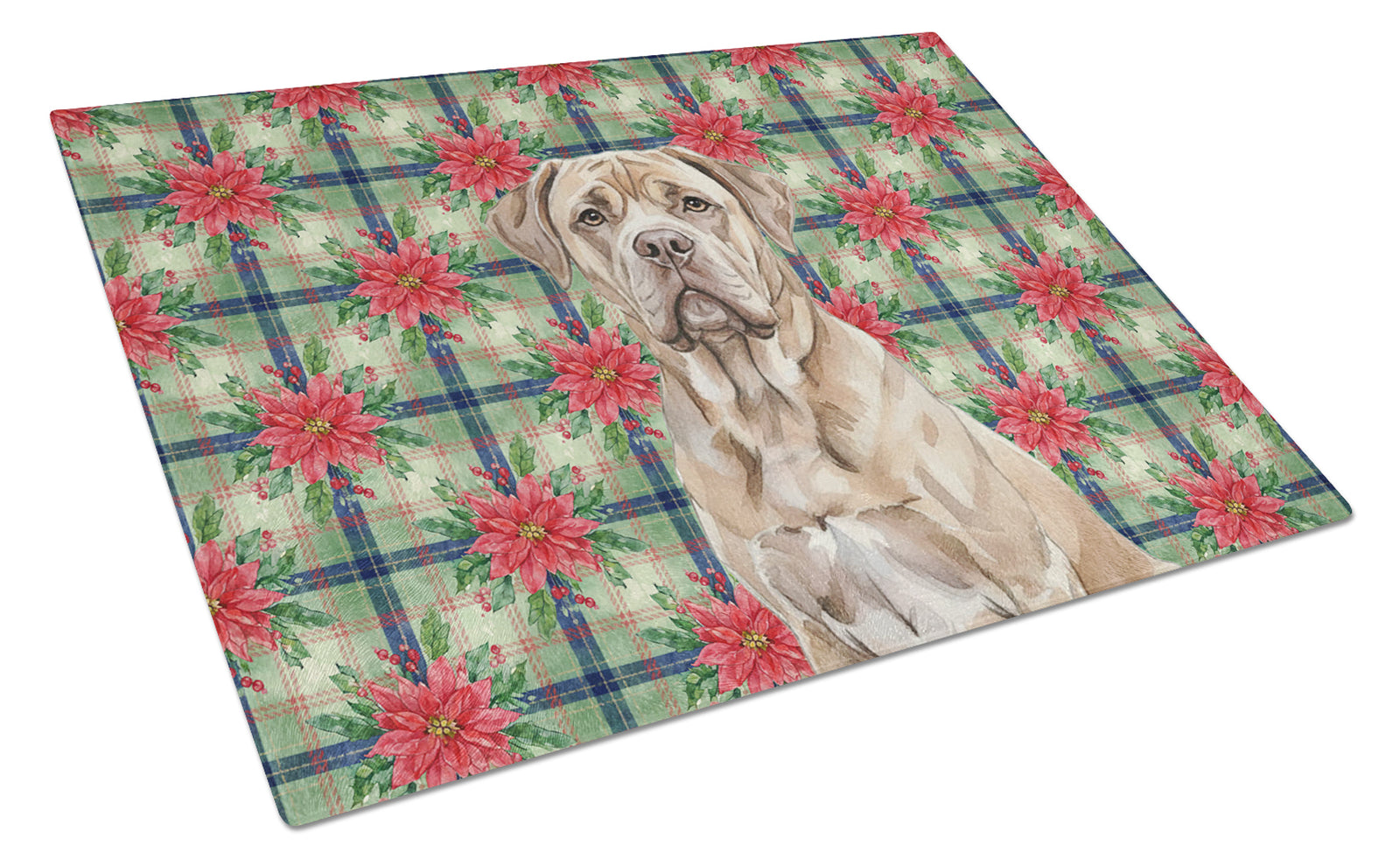 Caroline's Treasures Isabella Dogue de Bordeaux Christmas PoinsettIas Glass Cutting Board