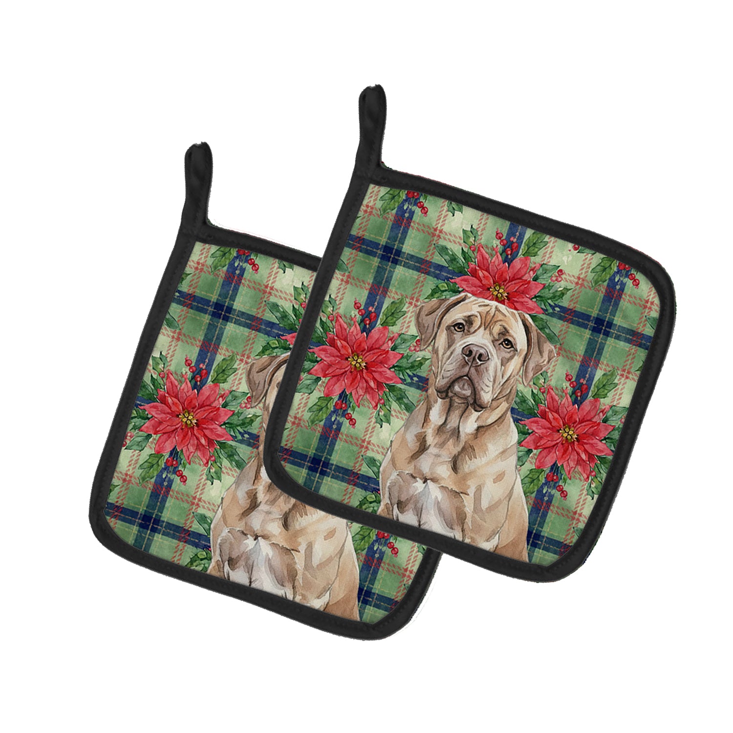 Caroline's Treasures Isabella Dogue de Bordeaux Christmas PoinsettIas Pair of Pot Holders
