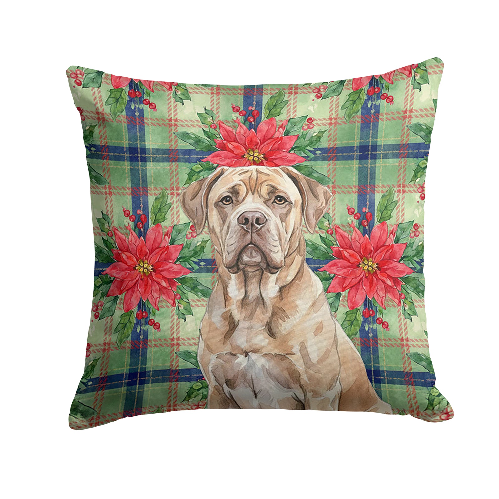 Caroline's Treasures Isabella Dogue de Bordeaux Christmas PoinsettIas Throw Pillow