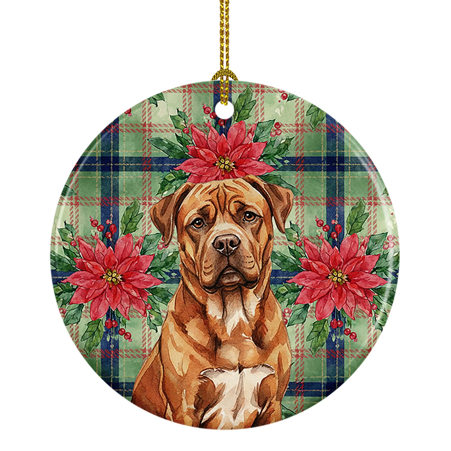 Caroline's Treasures Mahogany Dogue de Bordeaux Christmas PoinsettIas Ceramic Ornament