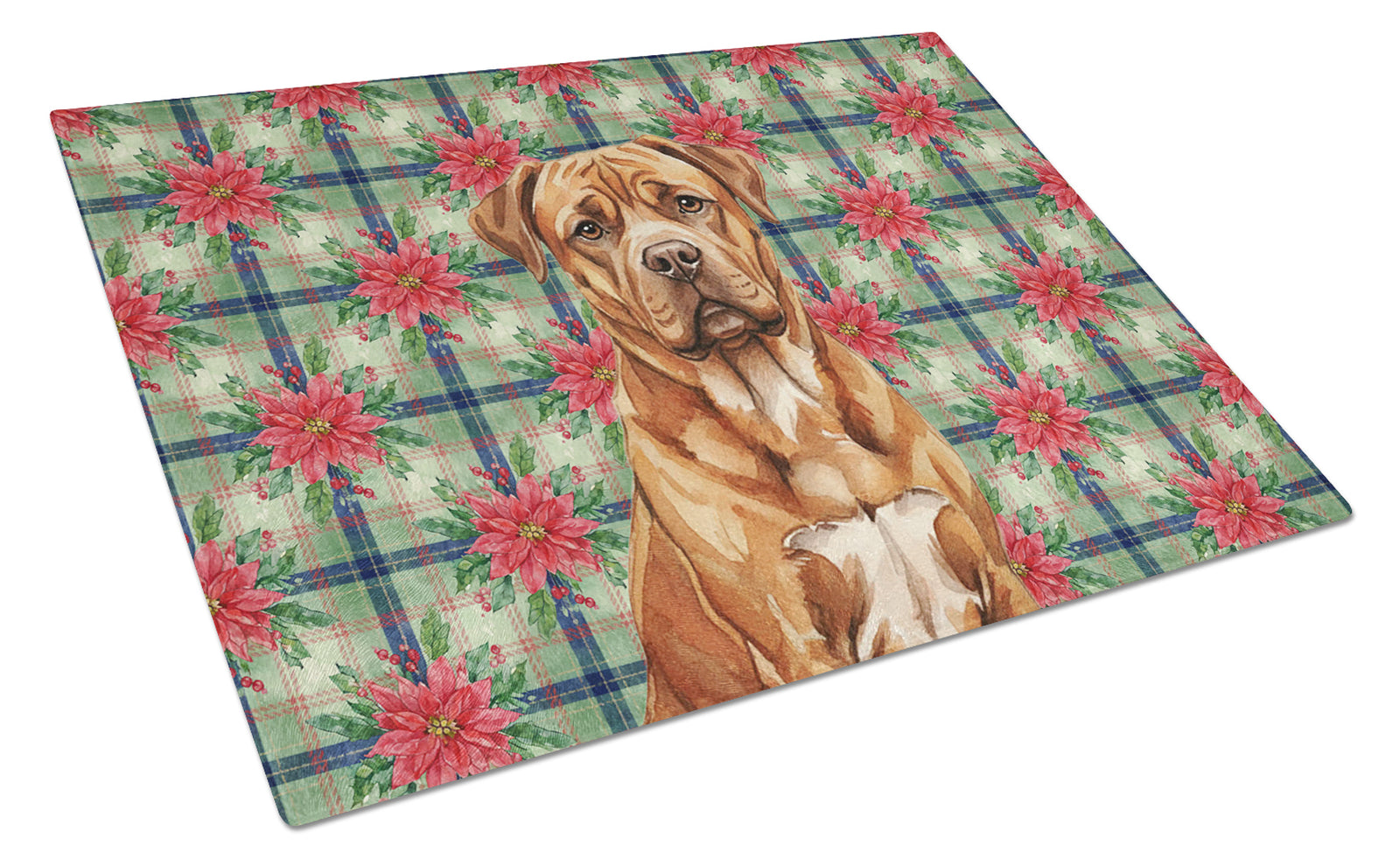 Caroline's Treasures Mahogany Dogue de Bordeaux Christmas PoinsettIas Glass Cutting Board