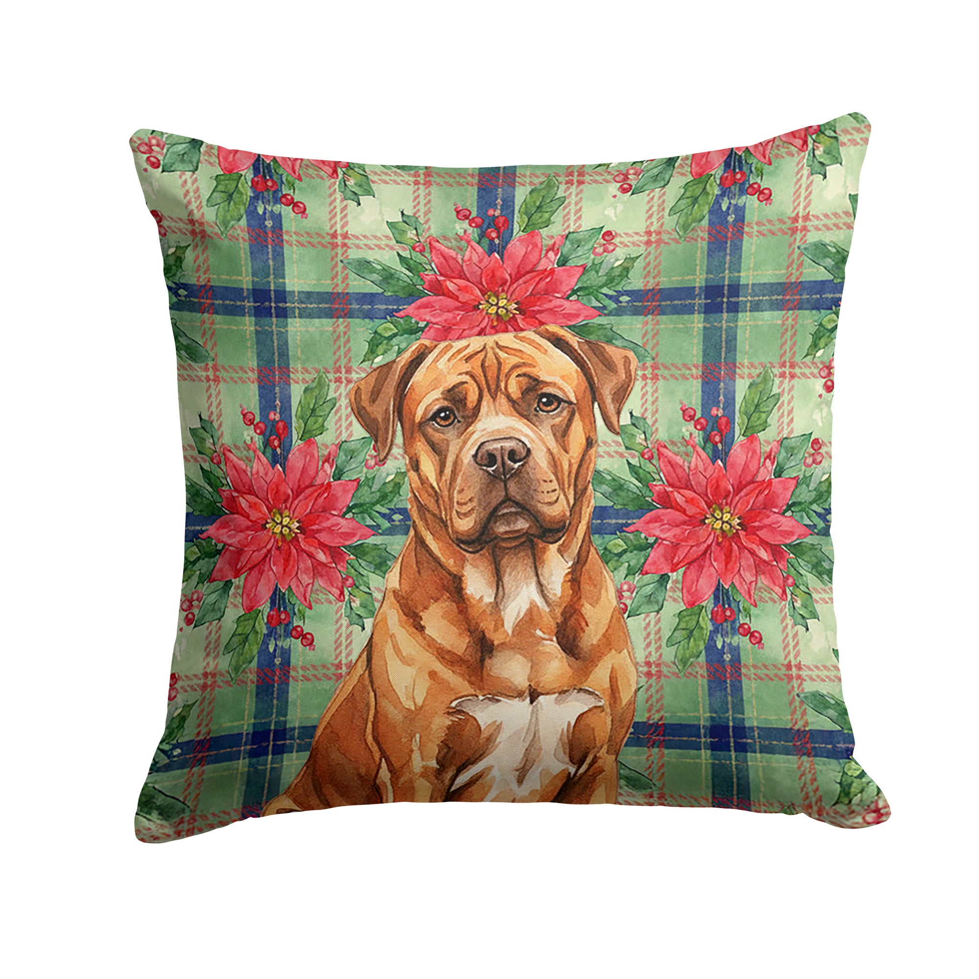 Caroline's Treasures Mahogany Dogue de Bordeaux Christmas PoinsettIas Throw Pillow