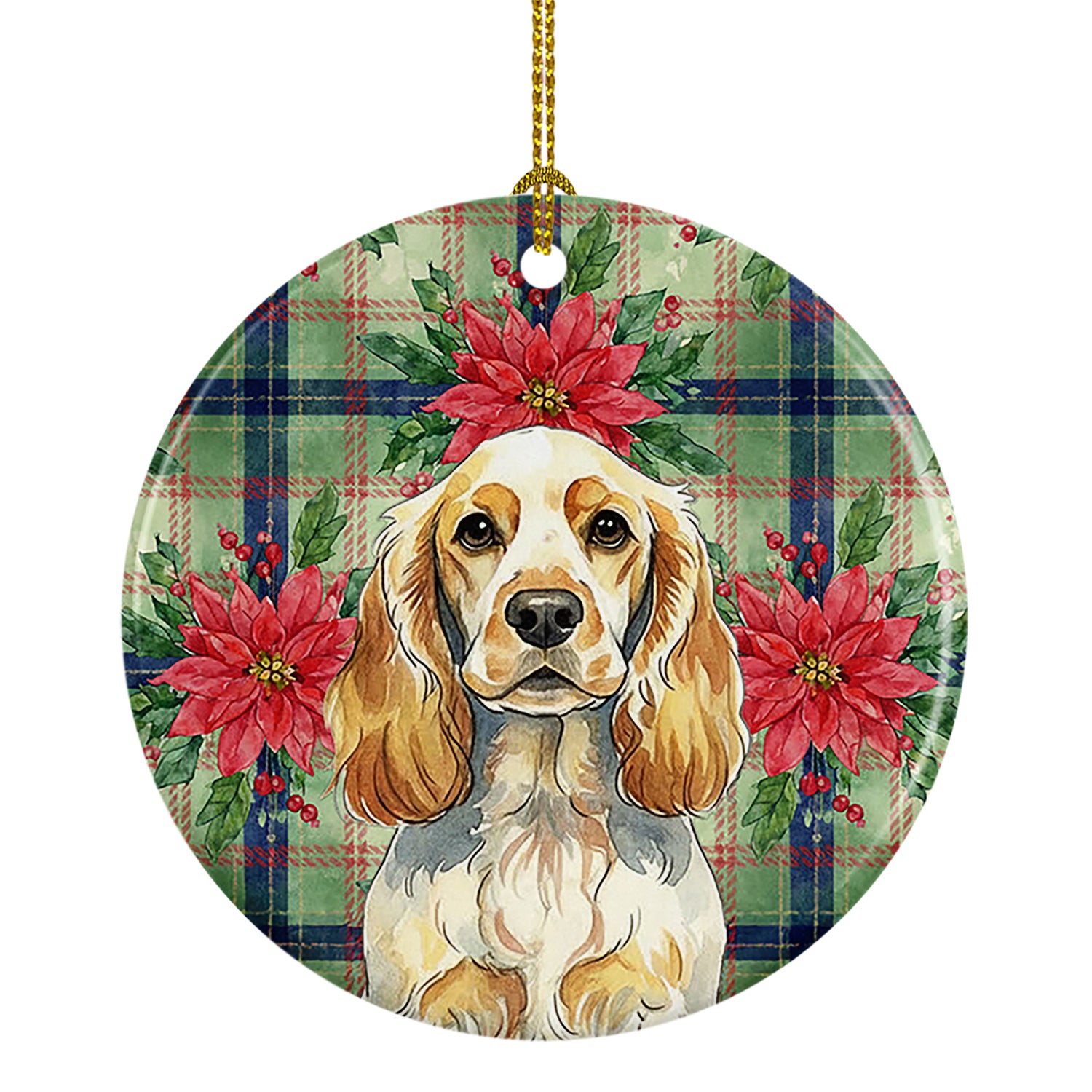 Caroline's Treasures Lemon Roan English Cocker Spaniel Christmas PoinsettIas Ceramic Ornament