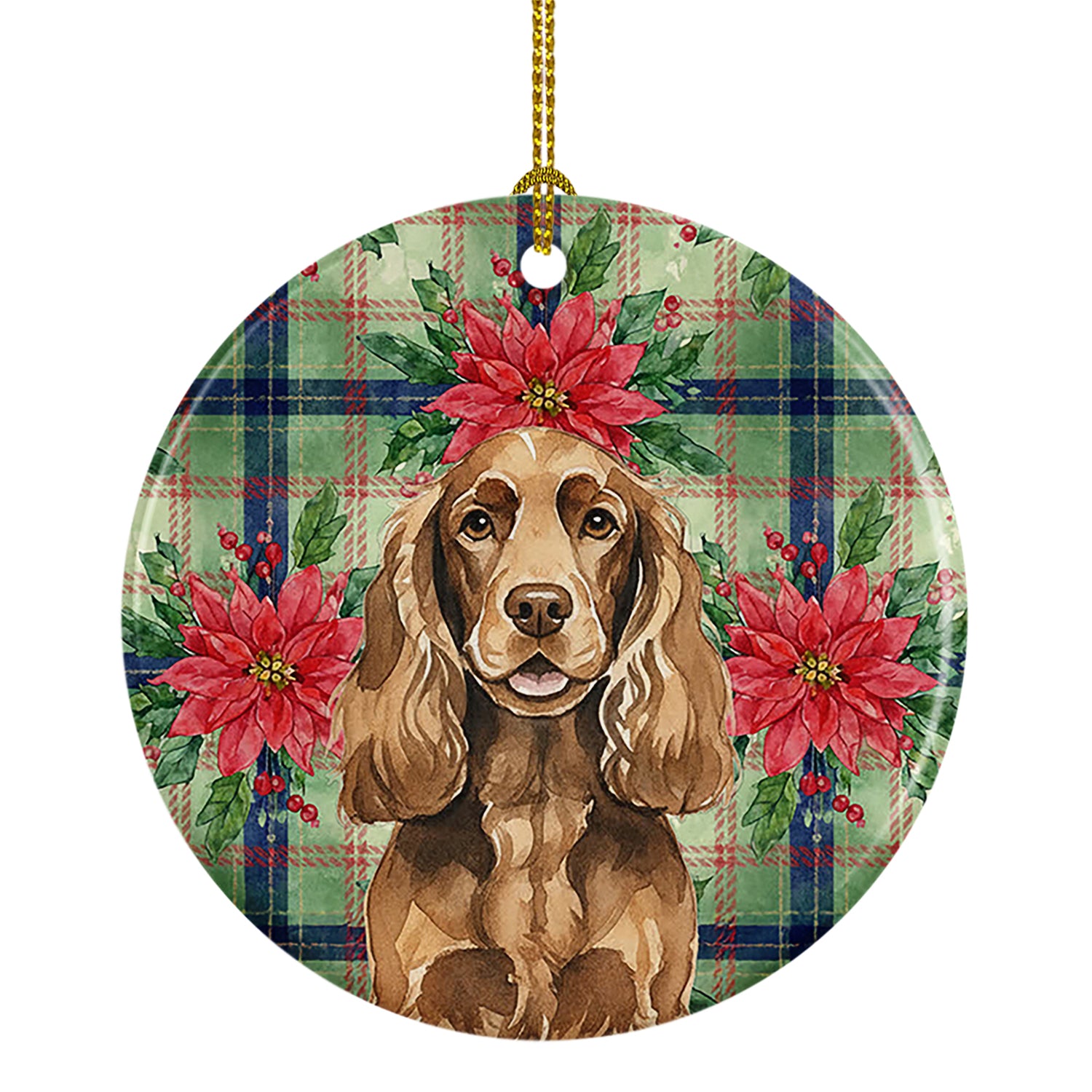 Caroline's Treasures Liver English Cocker Spaniel Christmas PoinsettIas Ceramic Ornament