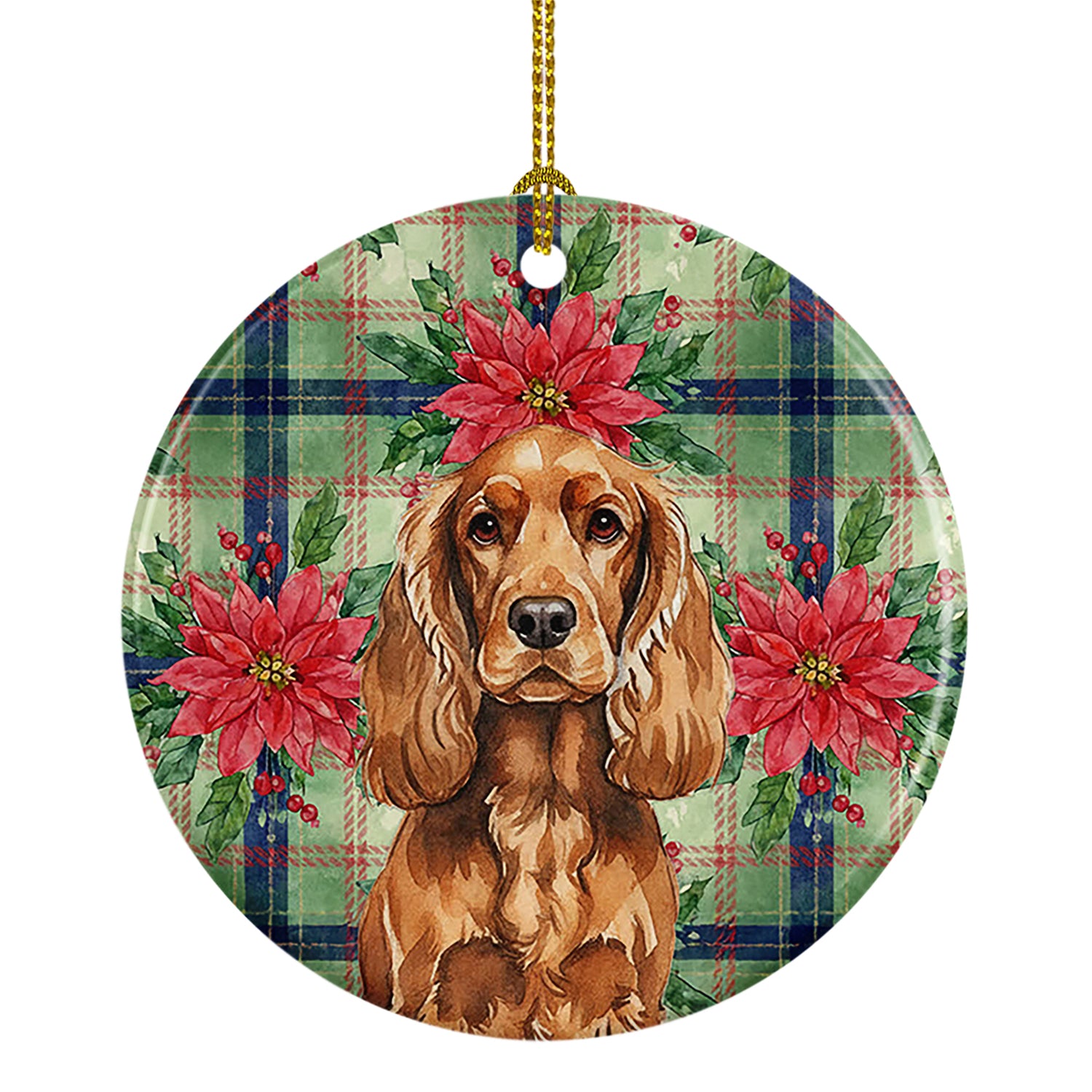 Caroline's Treasures Red English Cocker Spaniel Christmas PoinsettIas Ceramic Ornament