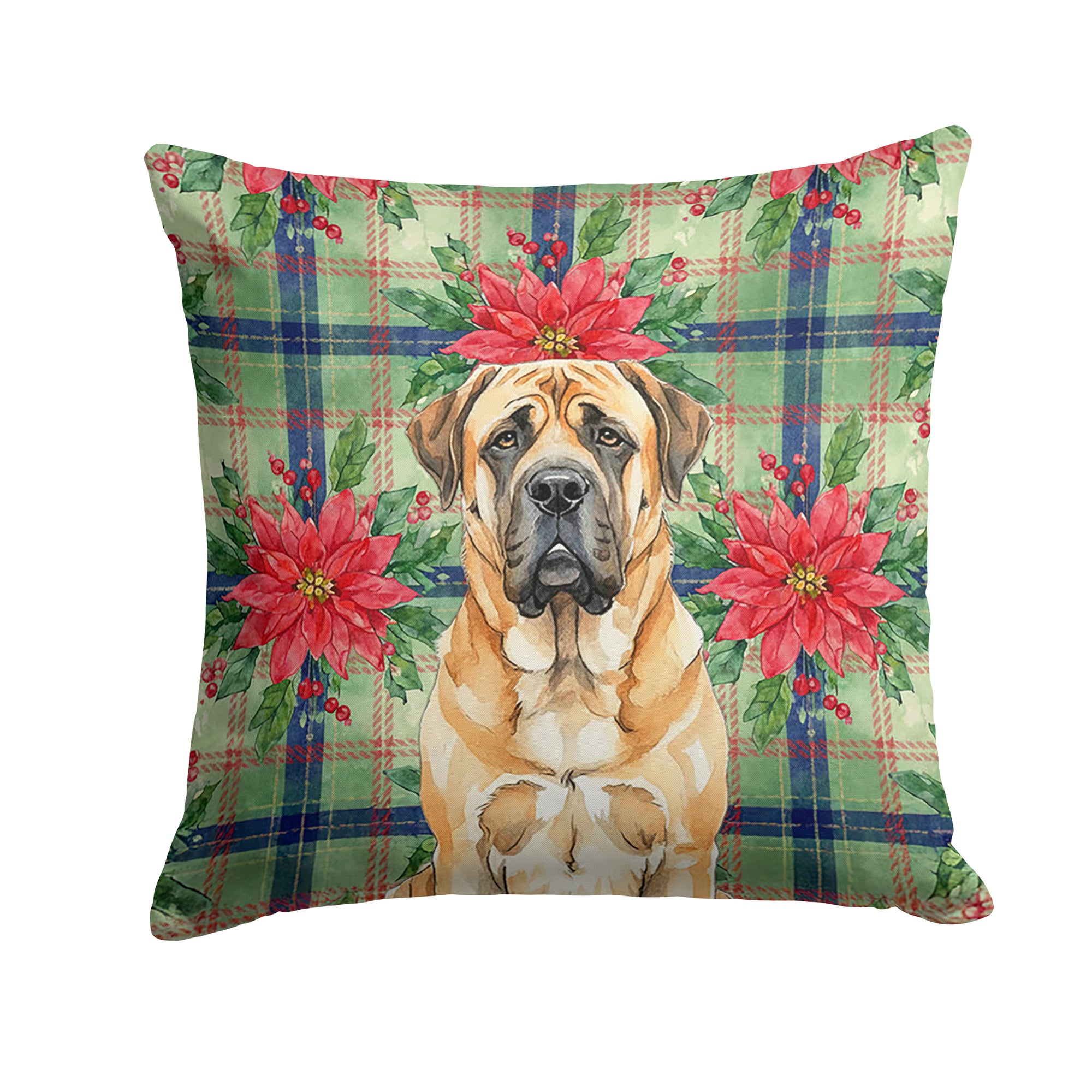 Caroline's Treasures Apricot English Mastiff Christmas PoinsettIas Throw Pillow