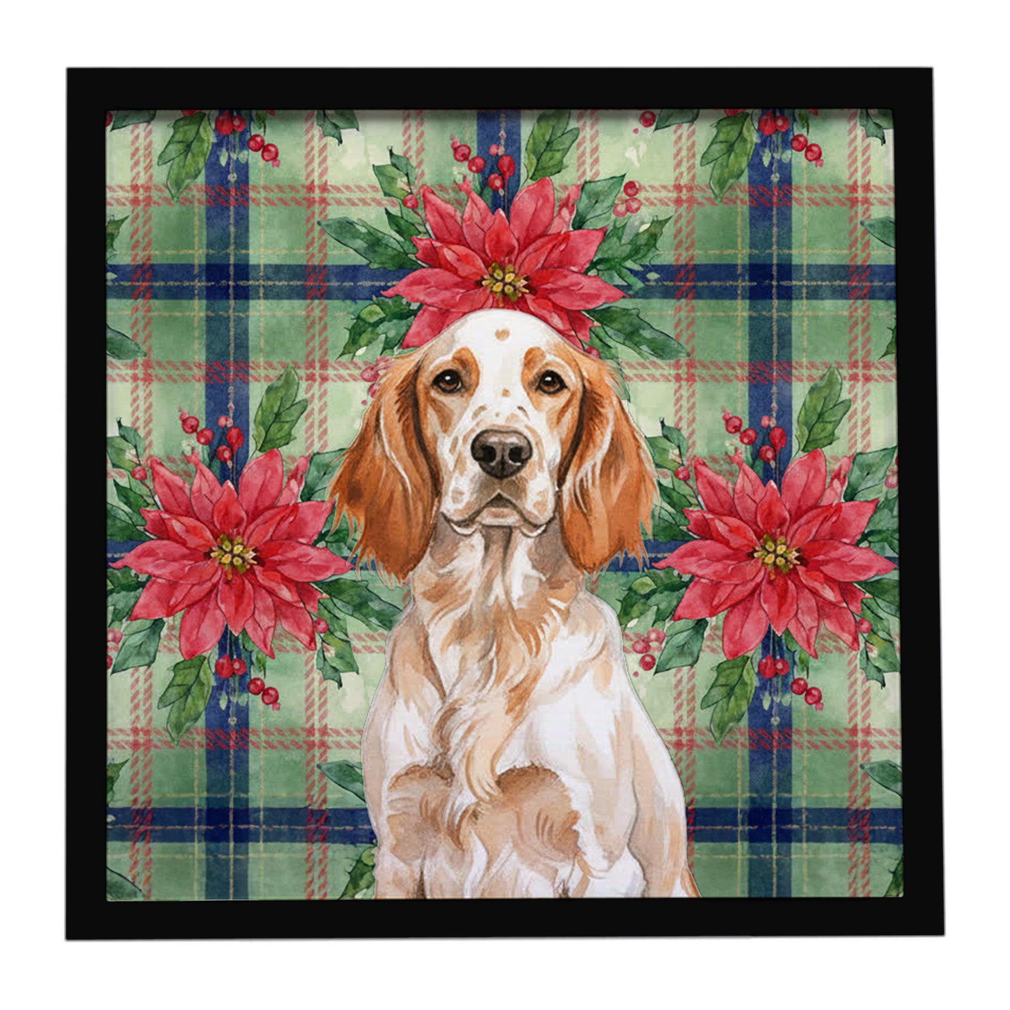 Caroline's Treasures Orange Belton English Setter Christmas PoinsettIas Framed Metal Print