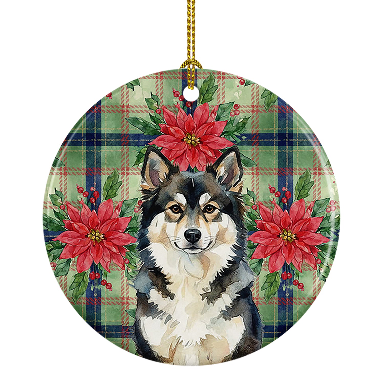 Caroline's Treasures Finnish Lapphund Christmas PoinsettIas Ceramic Ornament