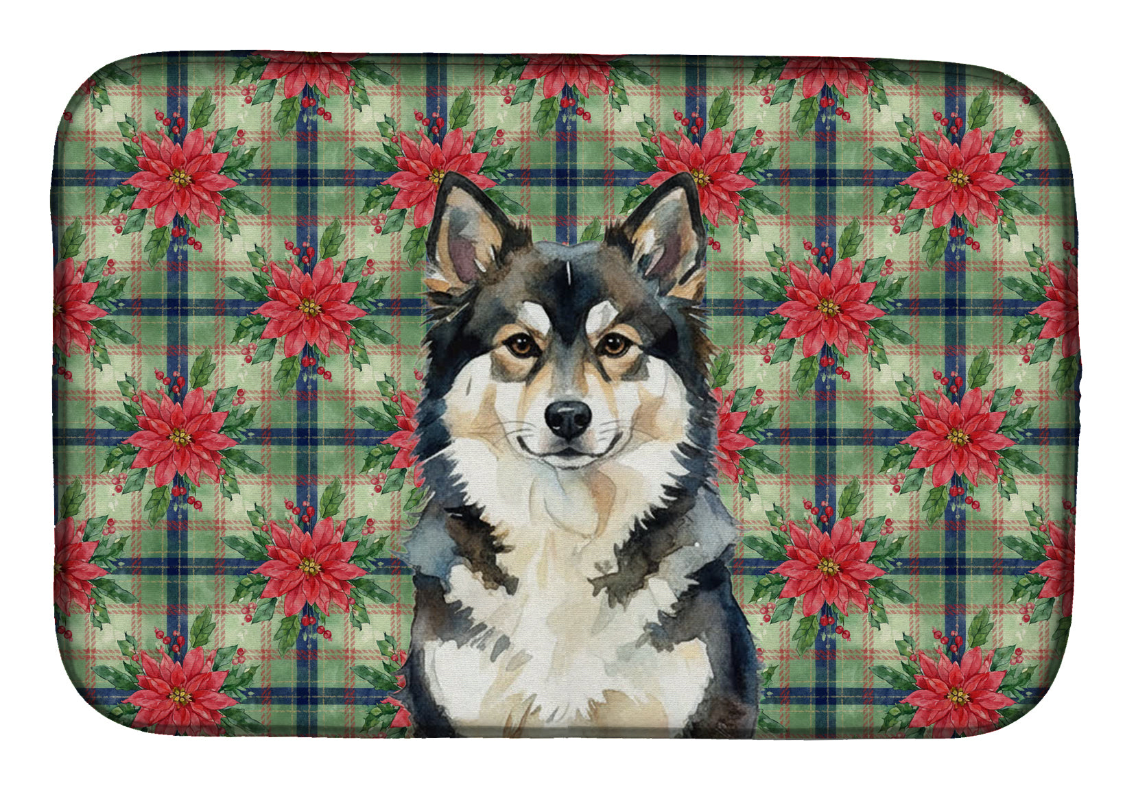 Caroline's Treasures Finnish Lapphund Christmas PoinsettIas Dish Drying Mat