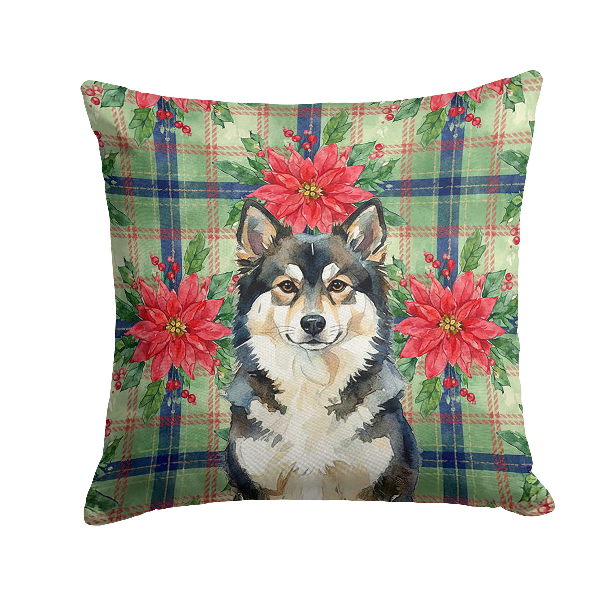 Caroline's Treasures Finnish Lapphund Christmas PoinsettIas Throw Pillow