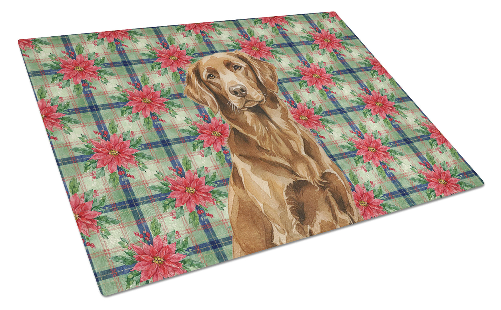 Caroline's Treasures Liver Flat-Coated Retriever Christmas PoinsettIas Glass Cutting Board