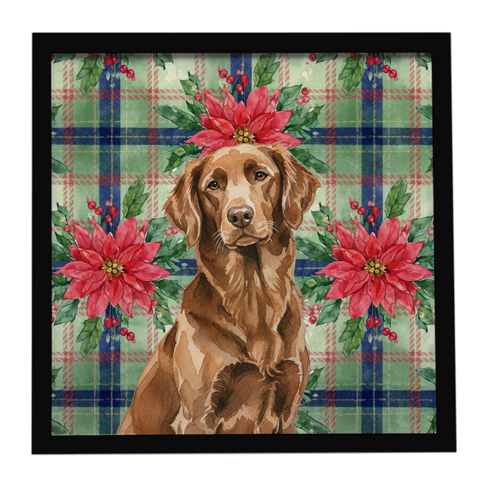 Caroline's Treasures Liver Flat-Coated Retriever Christmas PoinsettIas Framed Metal Print
