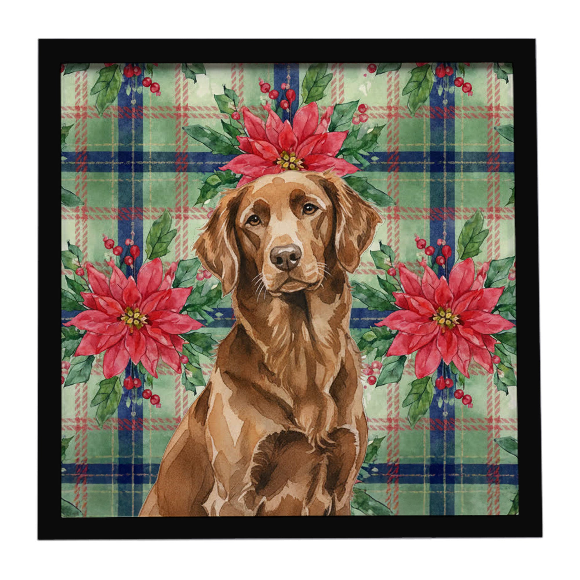 Caroline's Treasures Liver Flat-Coated Retriever Christmas PoinsettIas Framed Metal Print