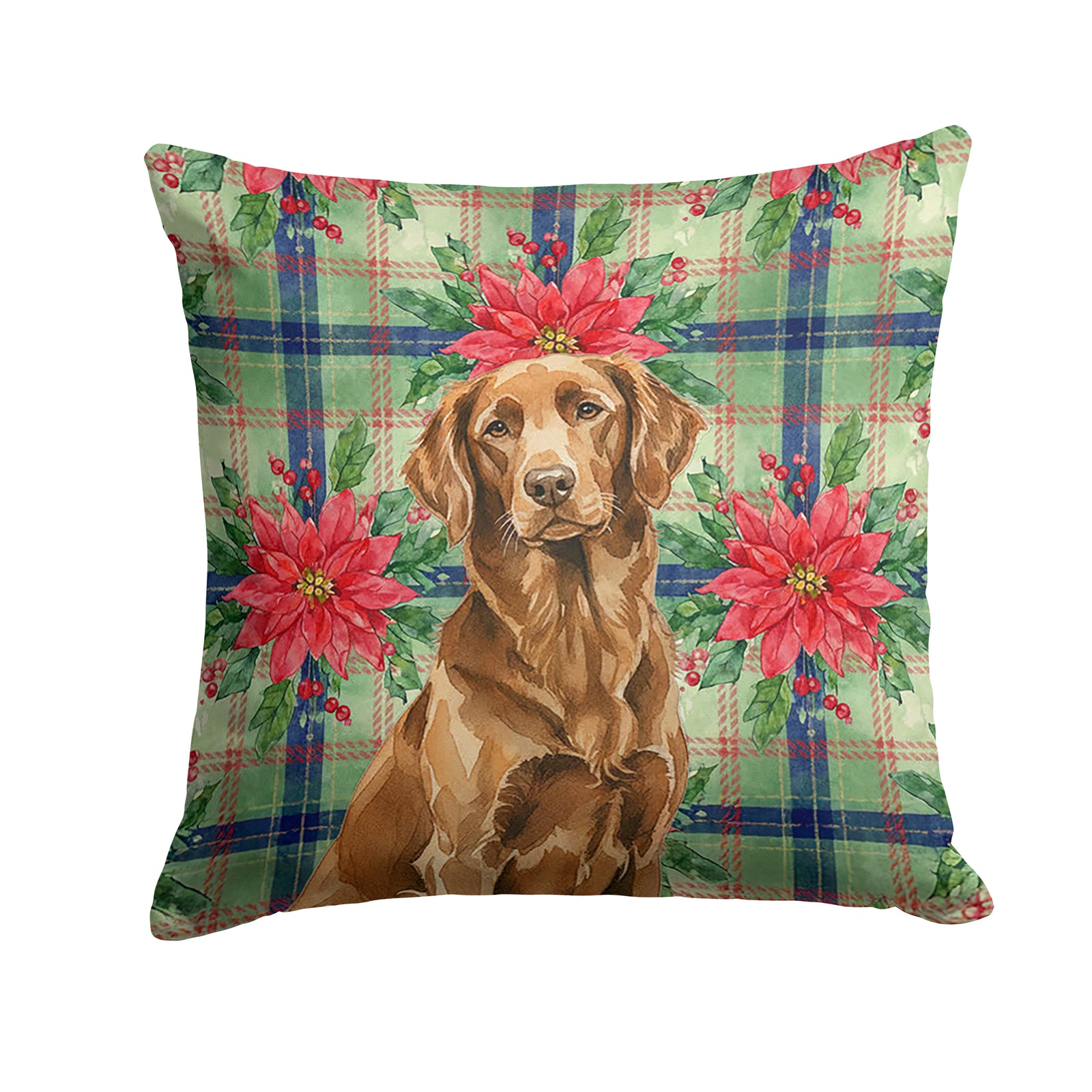 Caroline's Treasures Liver Flat-Coated Retriever Christmas PoinsettIas Throw Pillow