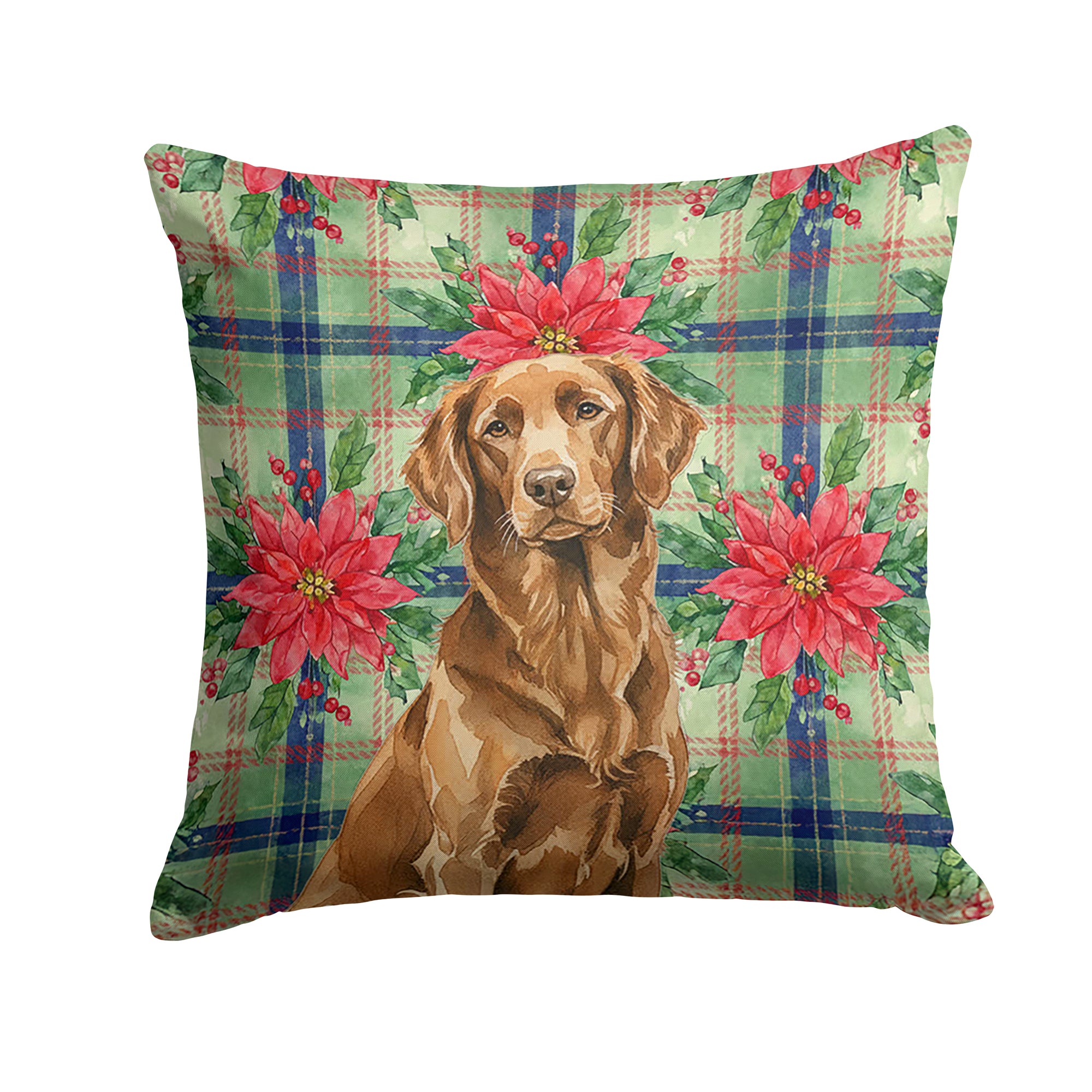 Caroline's Treasures Liver Flat-Coated Retriever Christmas PoinsettIas Throw Pillow
