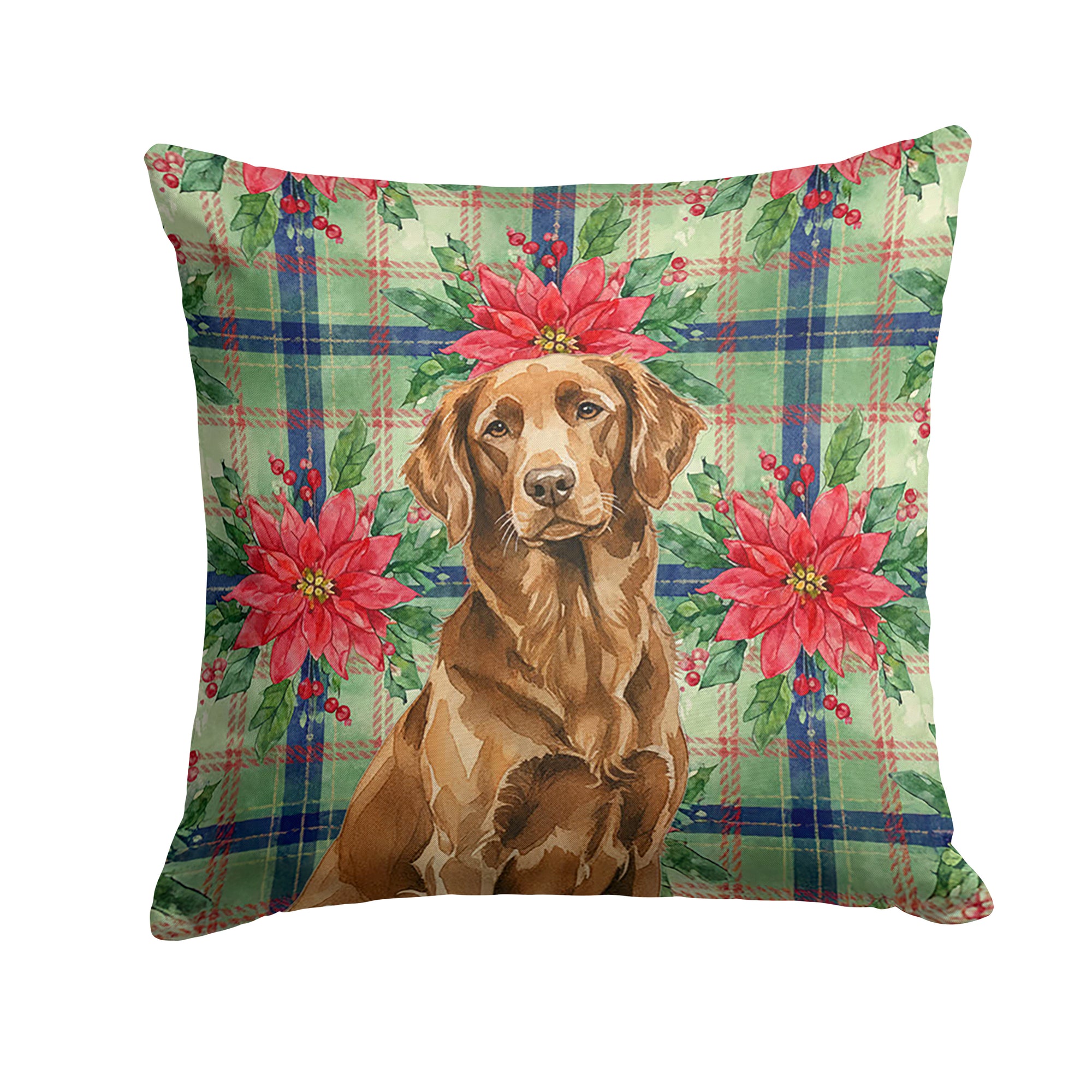 Caroline's Treasures Liver Flat-Coated Retriever Christmas PoinsettIas Throw Pillow