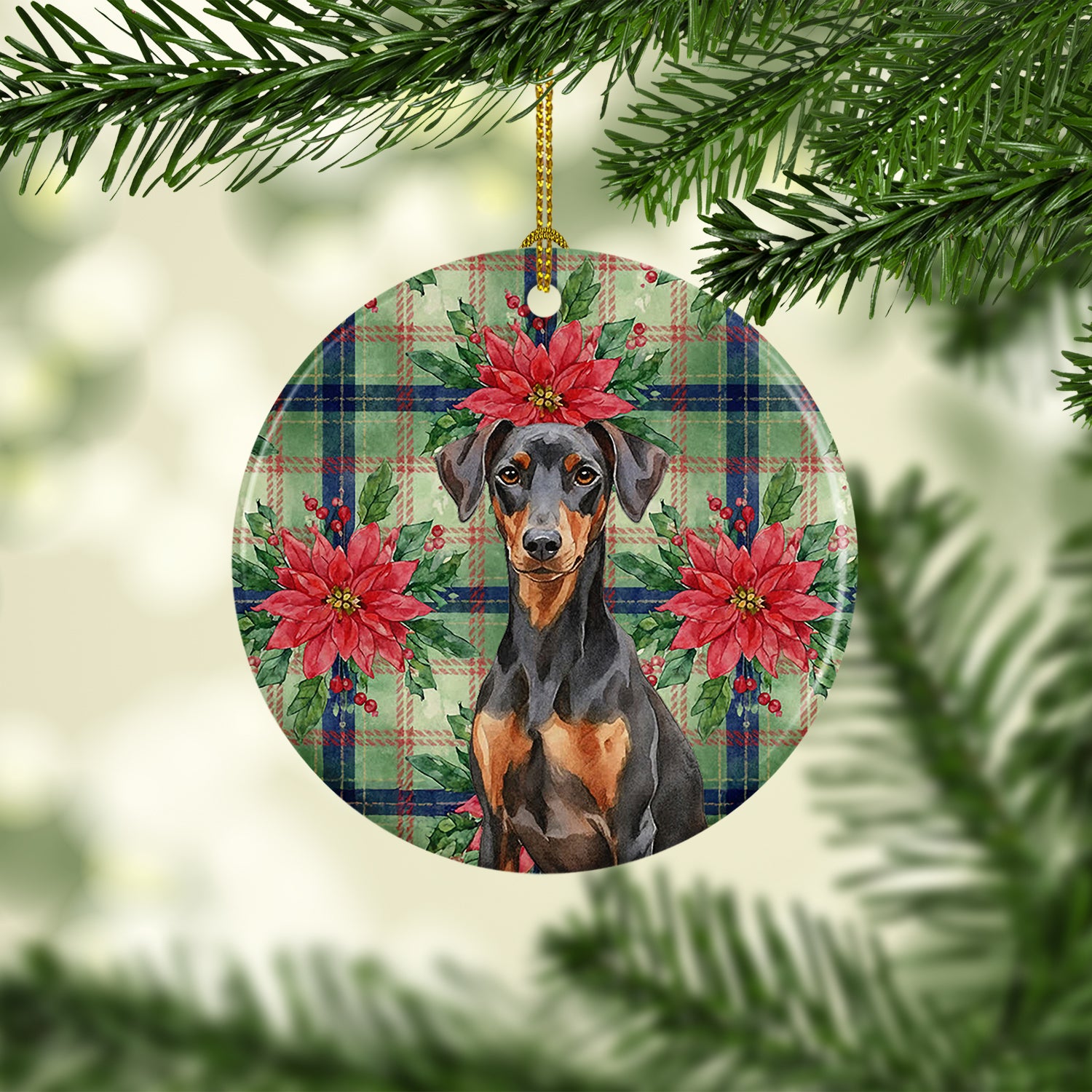 Caroline's Treasures German Pinscher Christmas PoinsettIas Ceramic Ornament