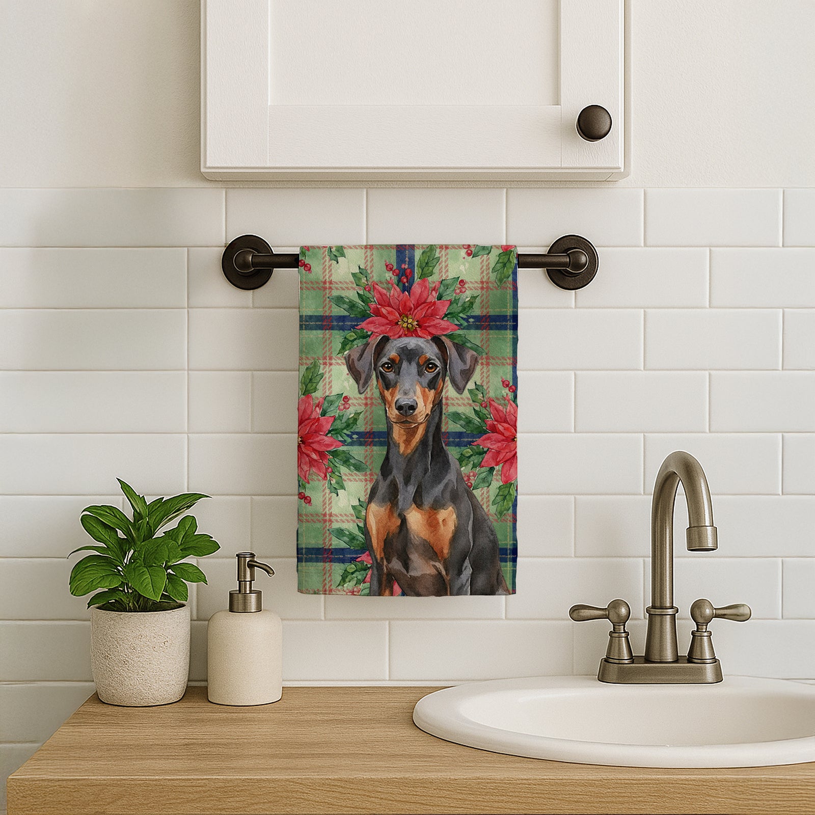 Caroline's Treasures German Pinscher Christmas PoinsettIas Kitchen Towel