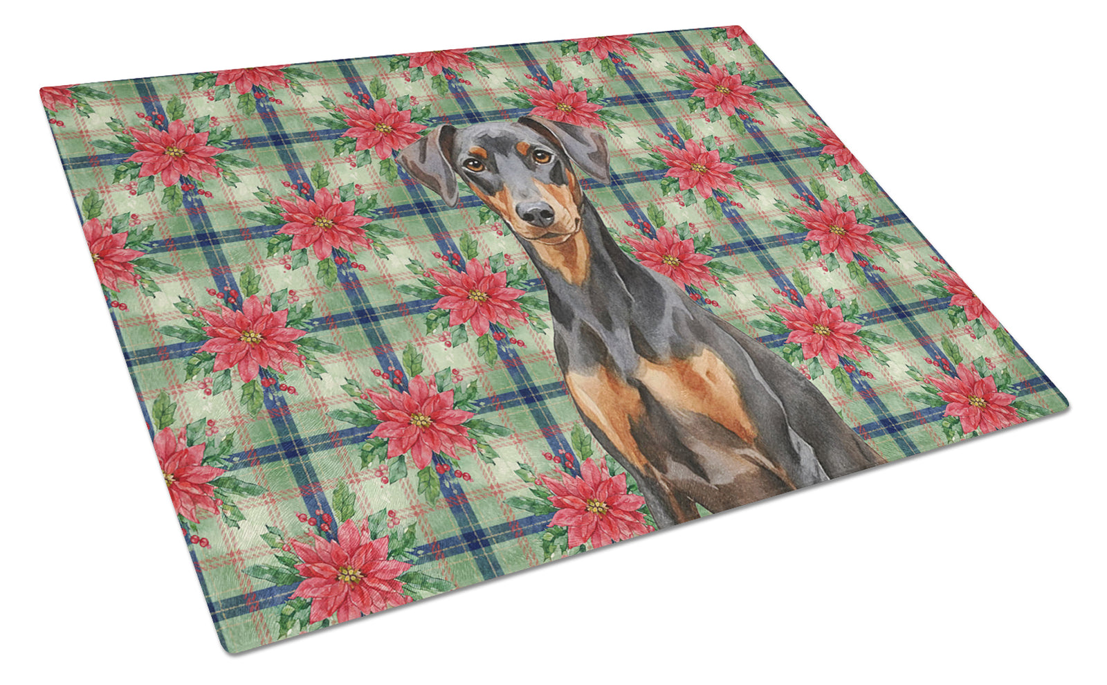 Caroline's Treasures German Pinscher Christmas PoinsettIas Glass Cutting Board