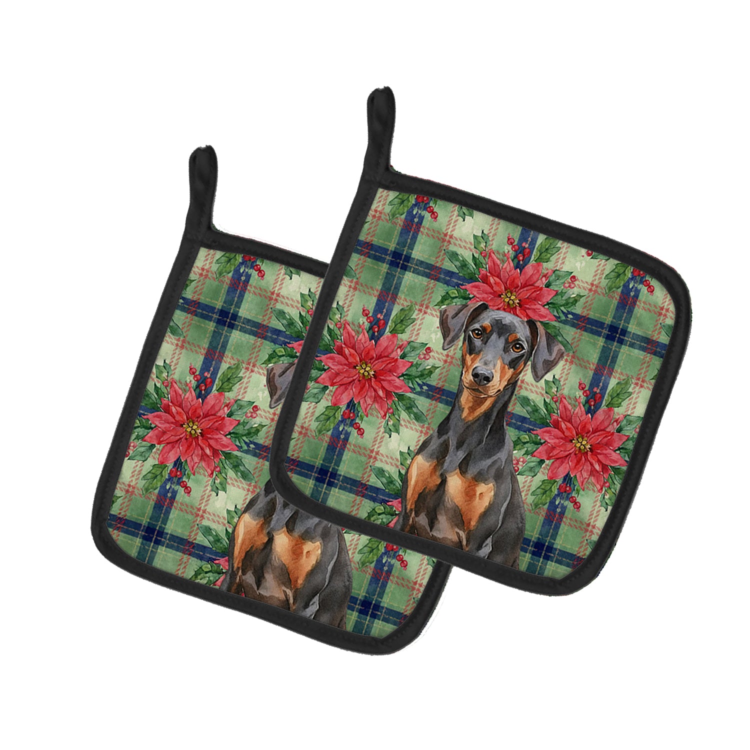 Caroline's Treasures German Pinscher Christmas PoinsettIas Pair of Pot Holders