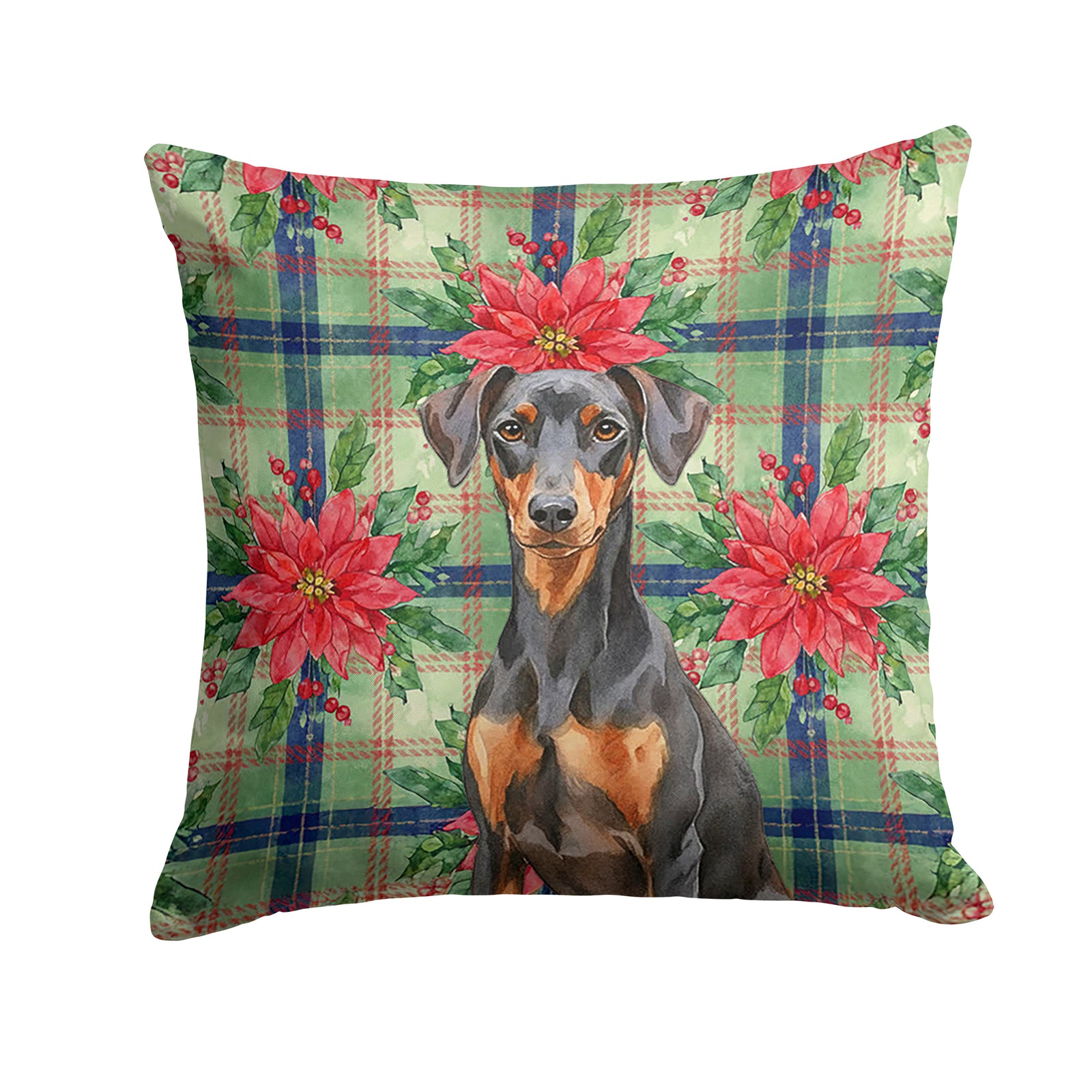 Caroline's Treasures German Pinscher Christmas PoinsettIas Throw Pillow
