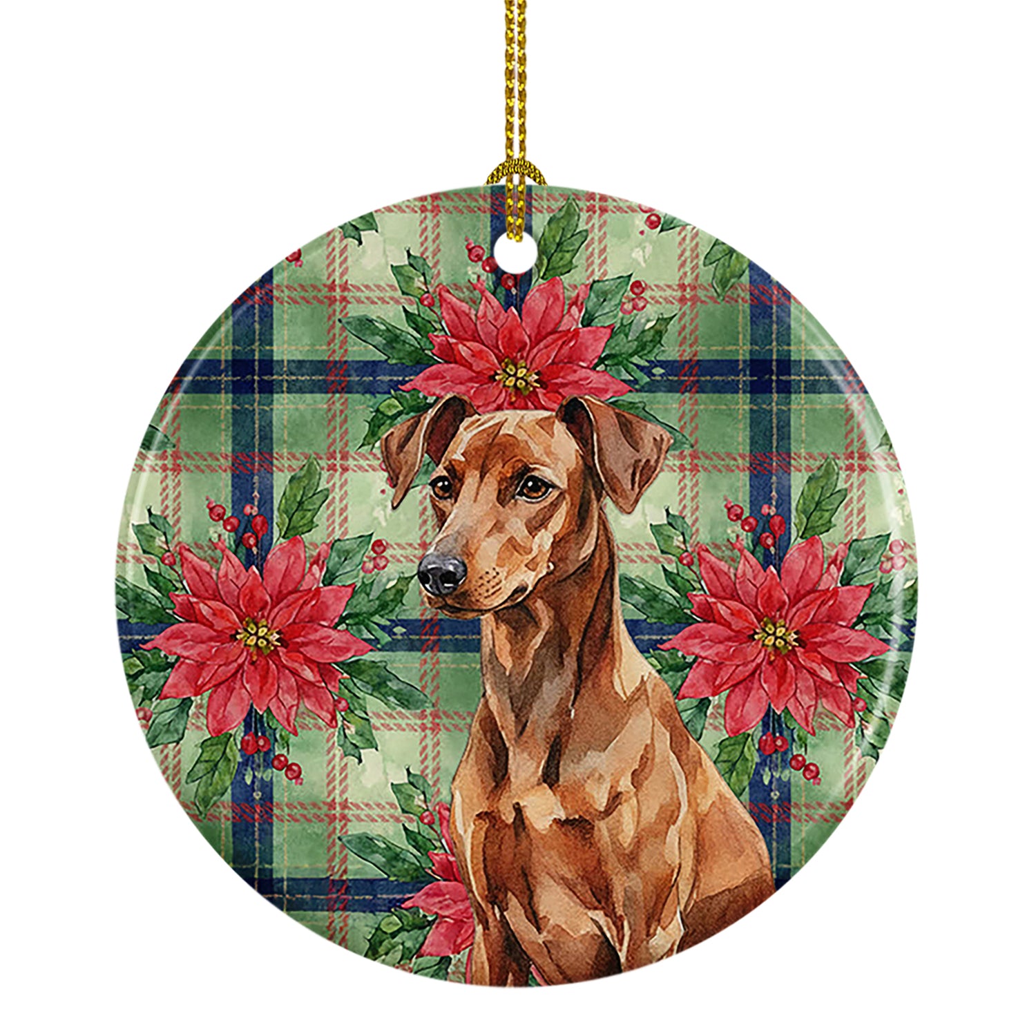 Caroline's Treasures Red German Pinscher Christmas PoinsettIas Ceramic Ornament