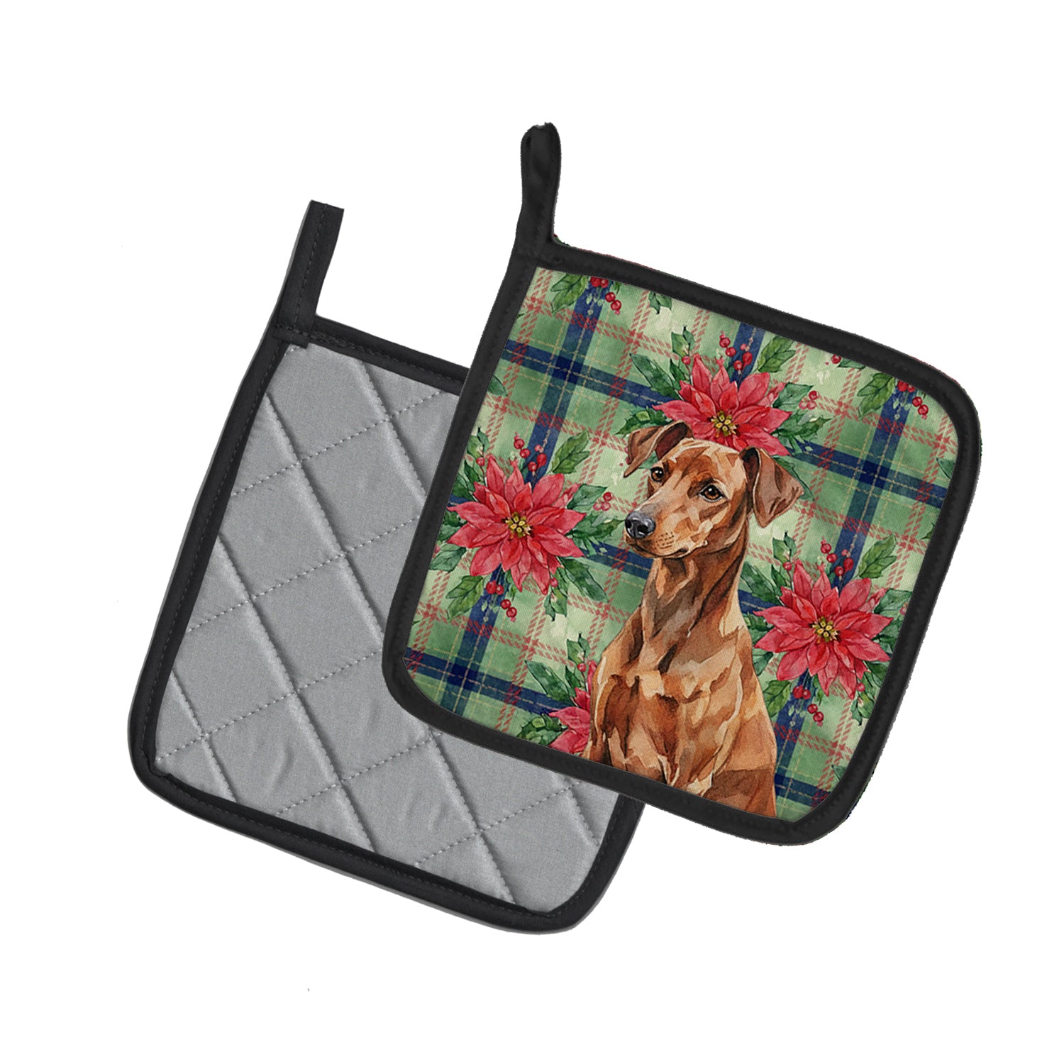 Caroline's Treasures Red German Pinscher Christmas PoinsettIas Pair of Pot Holders