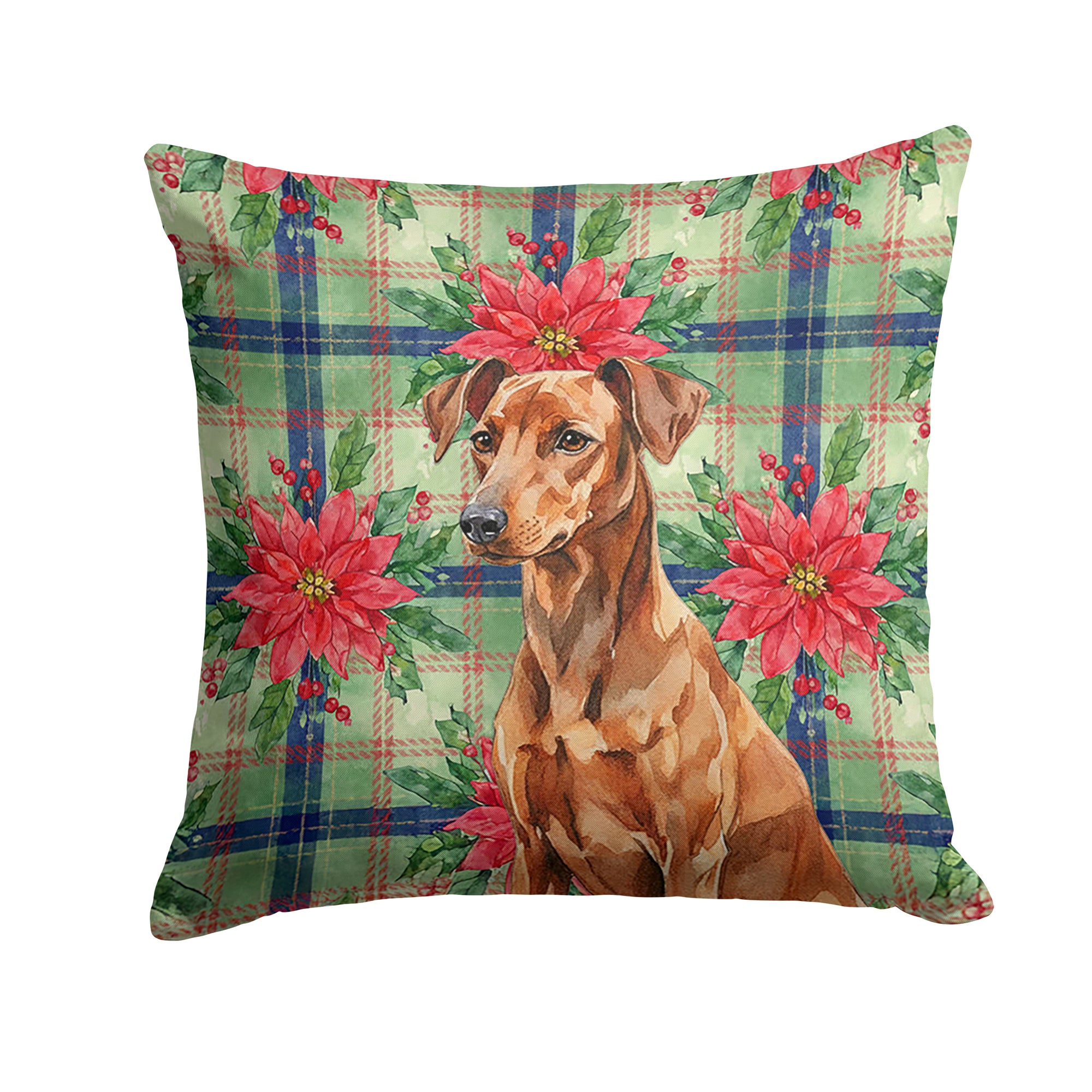 Caroline's Treasures Red German Pinscher Christmas PoinsettIas Throw Pillow