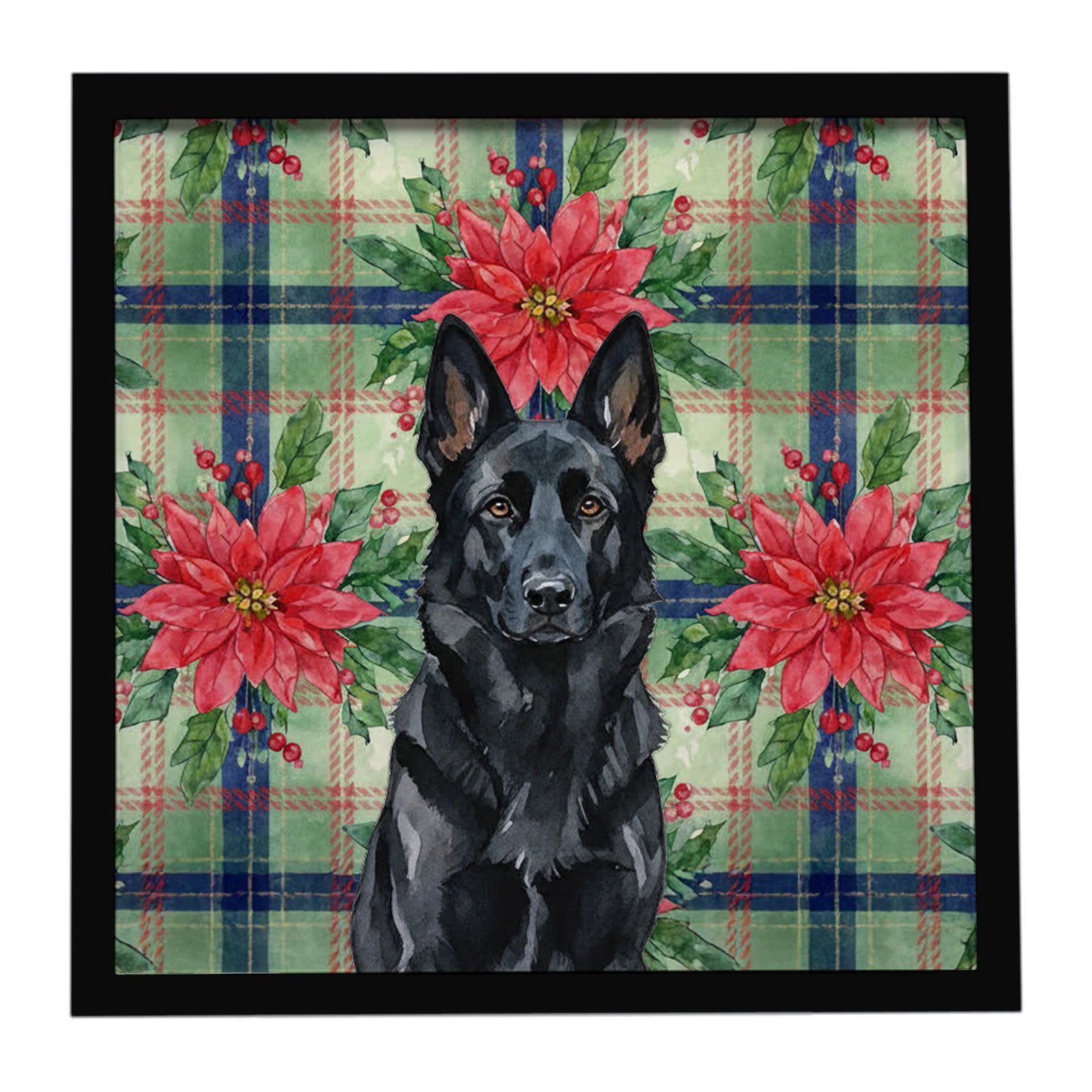 Caroline's Treasures Black German Shepherd Christmas PoinsettIas Framed Metal Print