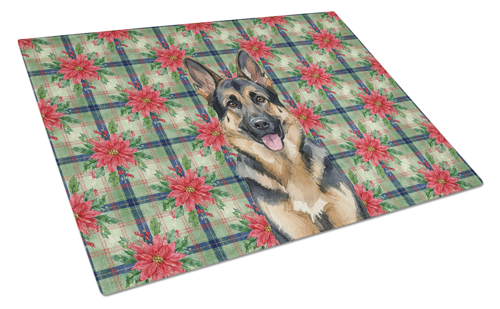 Caroline's Treasures German Shepherd Christmas PoinsettIas Glass Cutting Board