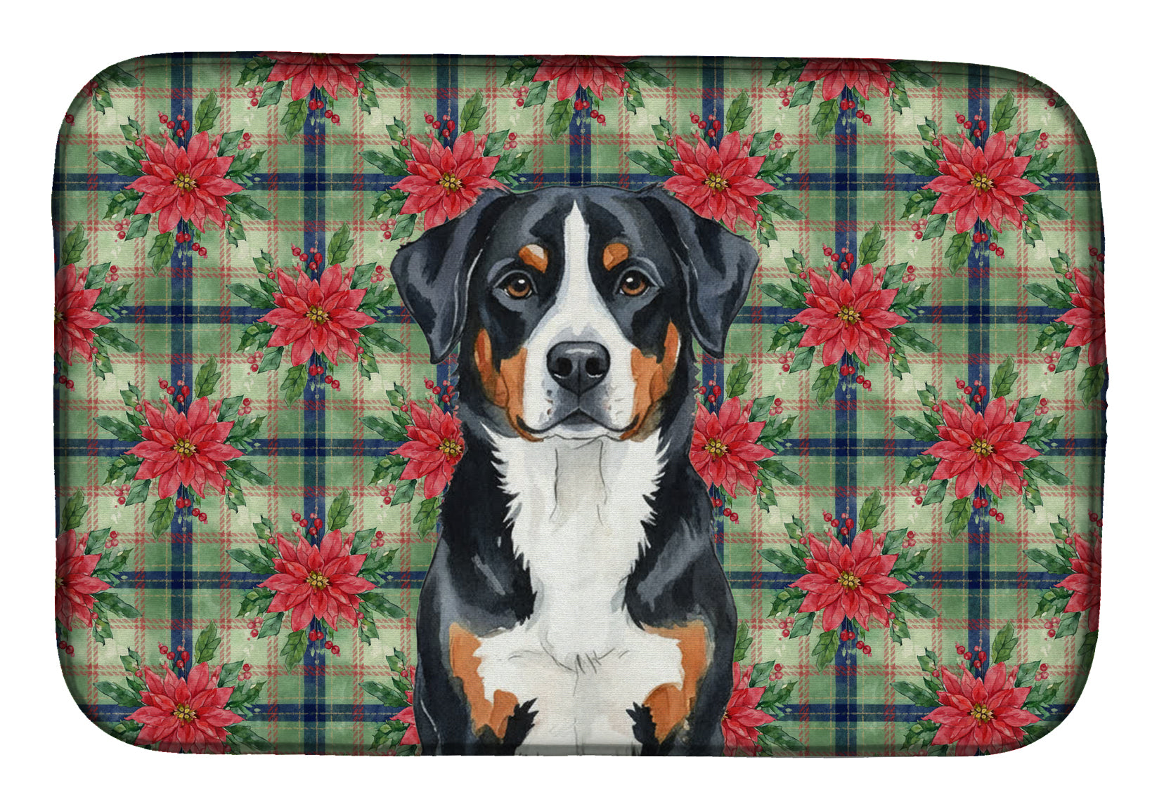 Caroline's Treasures Greater Swiss Mountain Dog Christmas PoinsettIas Dish Drying Mat
