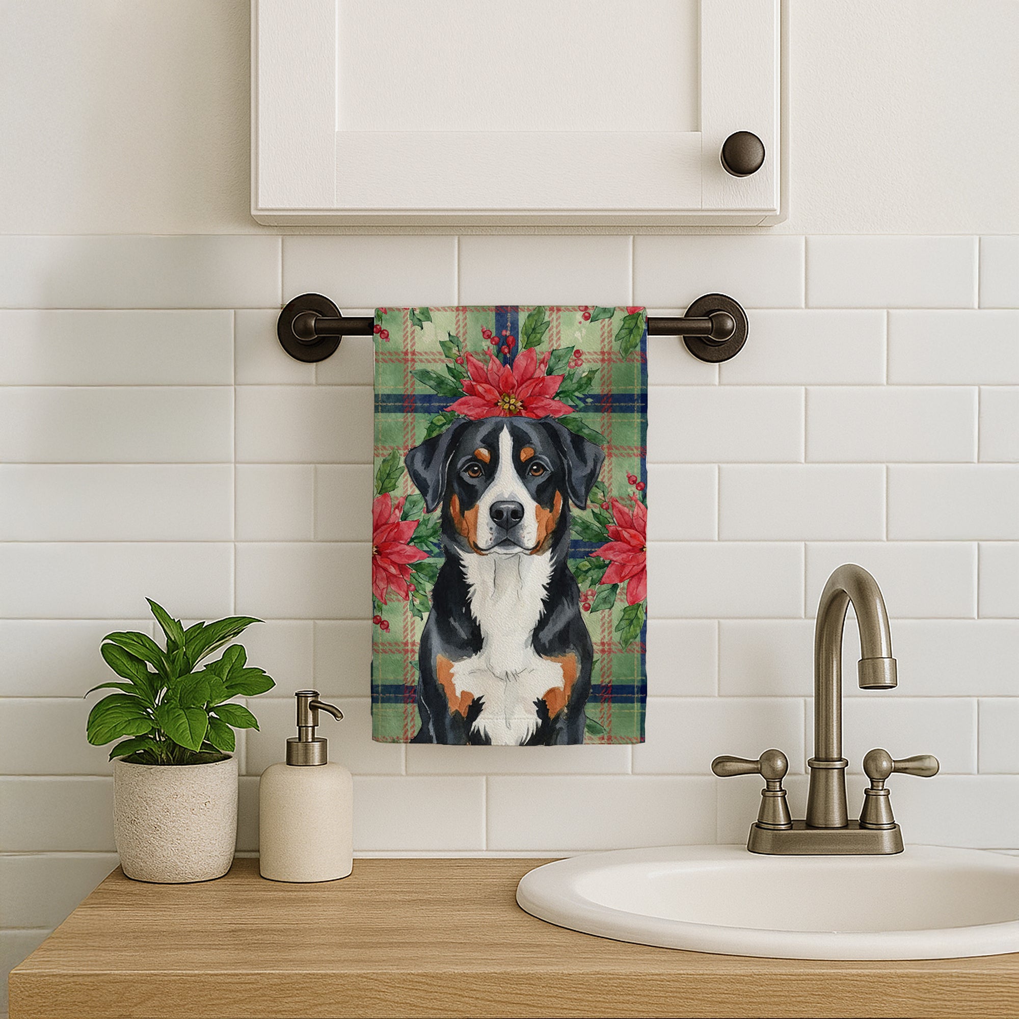 Caroline's Treasures Greater Swiss Mountain Dog Christmas PoinsettIas Kitchen Towel